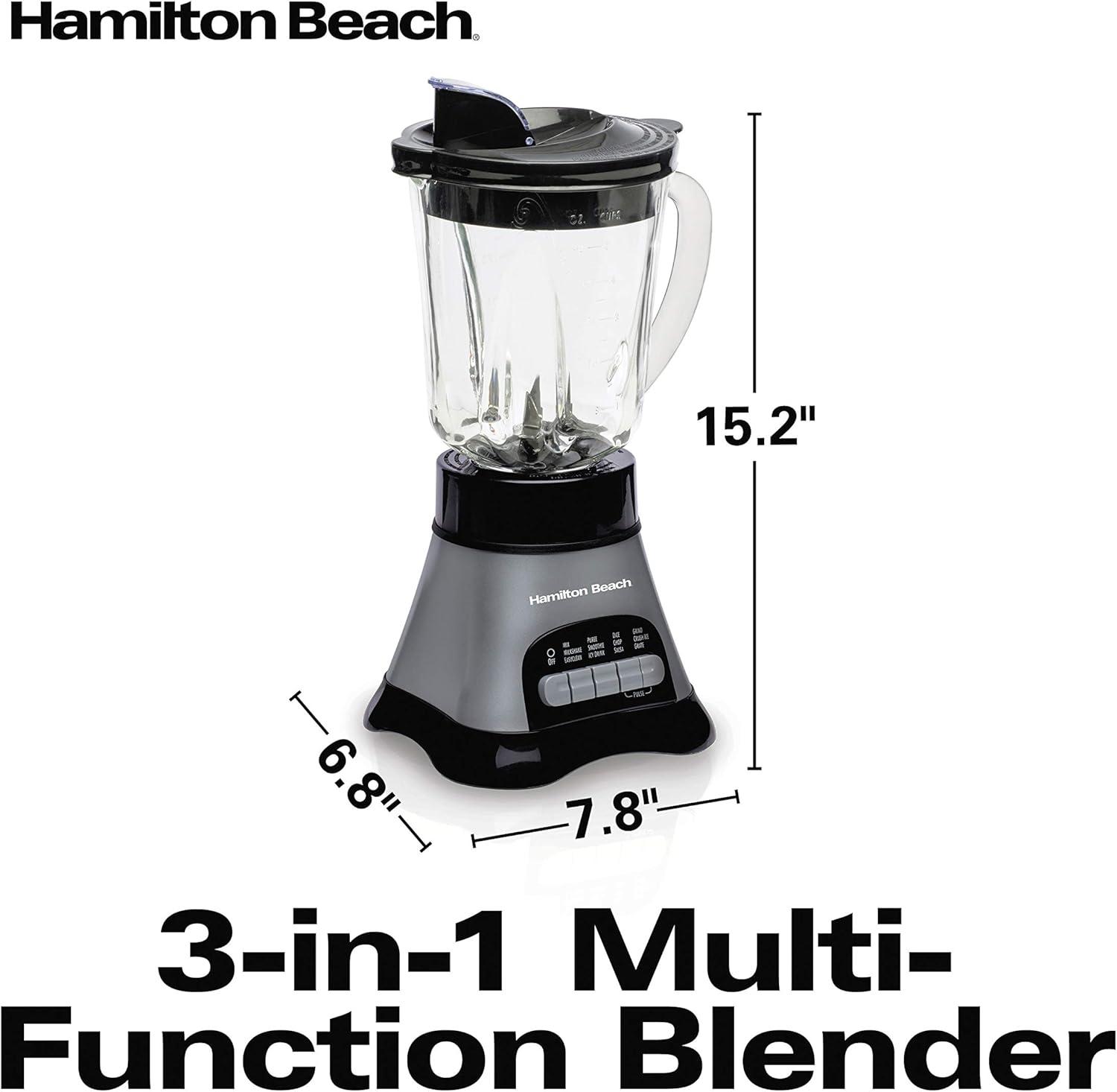 Hamilton Beach Wave Crusher Sistema de Licuadora con Frasco de 40 oz, Frasco de Viaje y Picadora de Mezcla Individual de 20 oz (58163), Gris y Negro