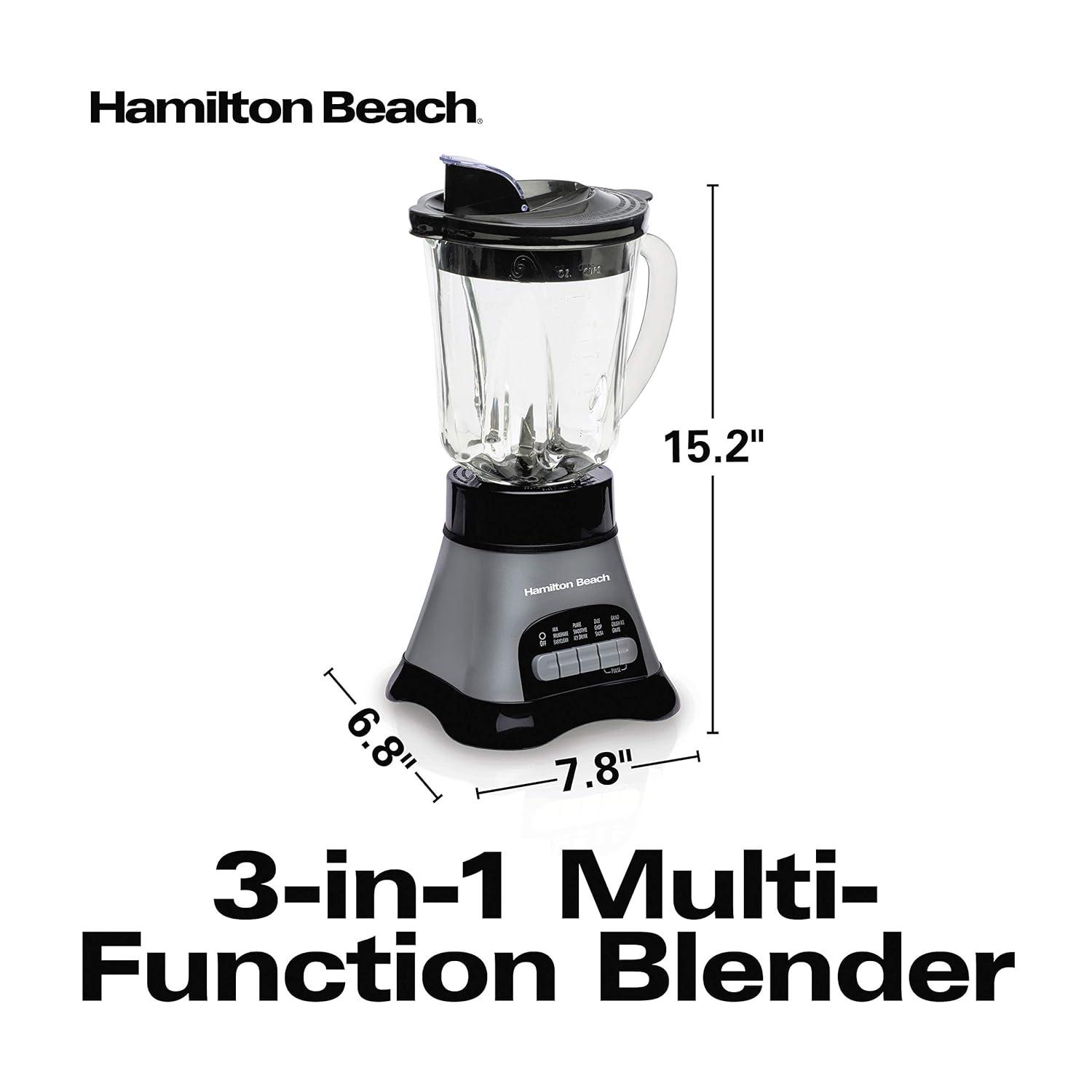 Hamilton Beach Wave Crusher Sistema de Licuadora con Frasco de 40 oz, Frasco de Viaje y Picadora de Mezcla Individual de 20 oz (58163), Gris y Negro