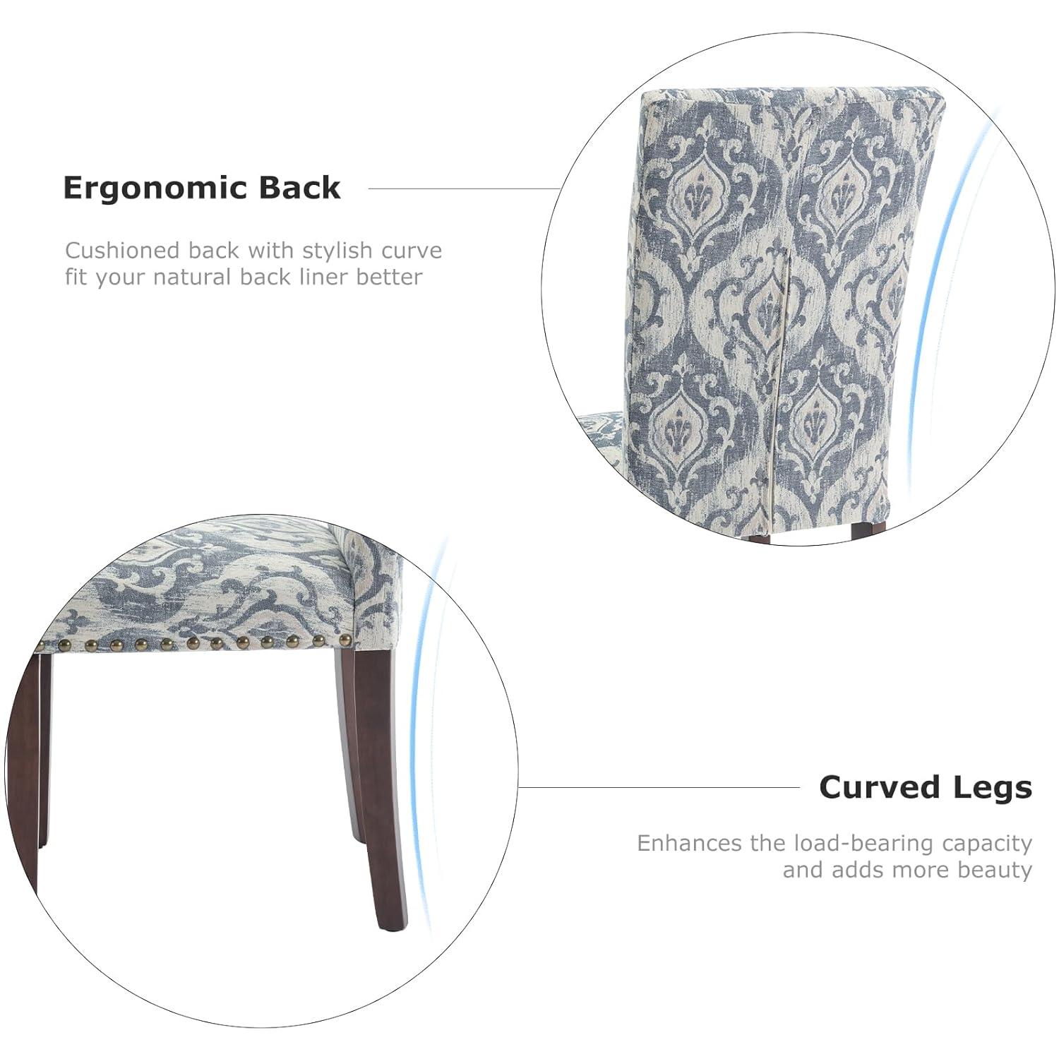 COLAMY Upholstered Parsons Dining Chairs Set of 4, Fabric Dining Room Kitchen Side Chair with Nailhead Trim and Wood Legs - Dark Grey