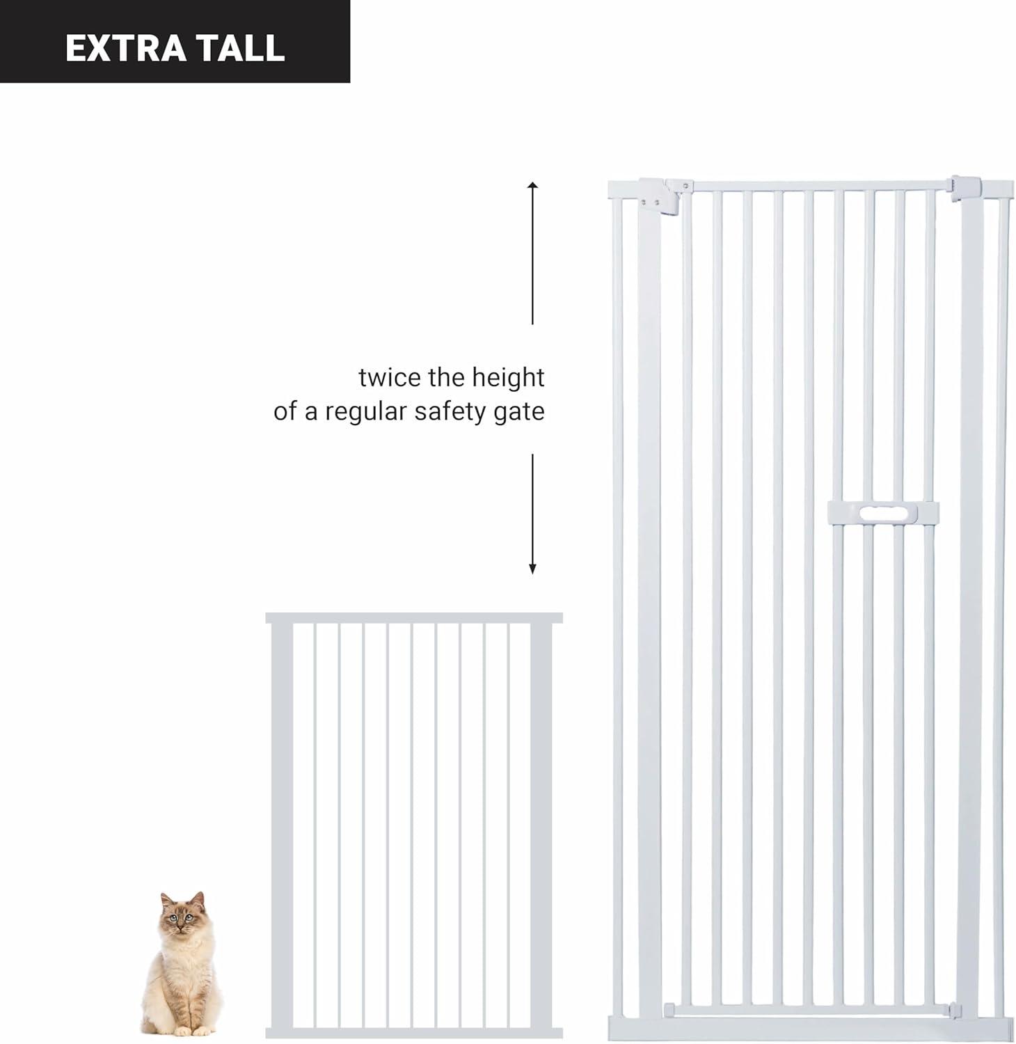 60" Extra Tall Cat Gate - 30-45" Wide Extendable Cat Barrier for Doorway - Pressure Mounted Cat gate for Doorway - Auto Close Extra Tall Pet Gate - Includes Extensions Kit - 60 inch Tall pet gate