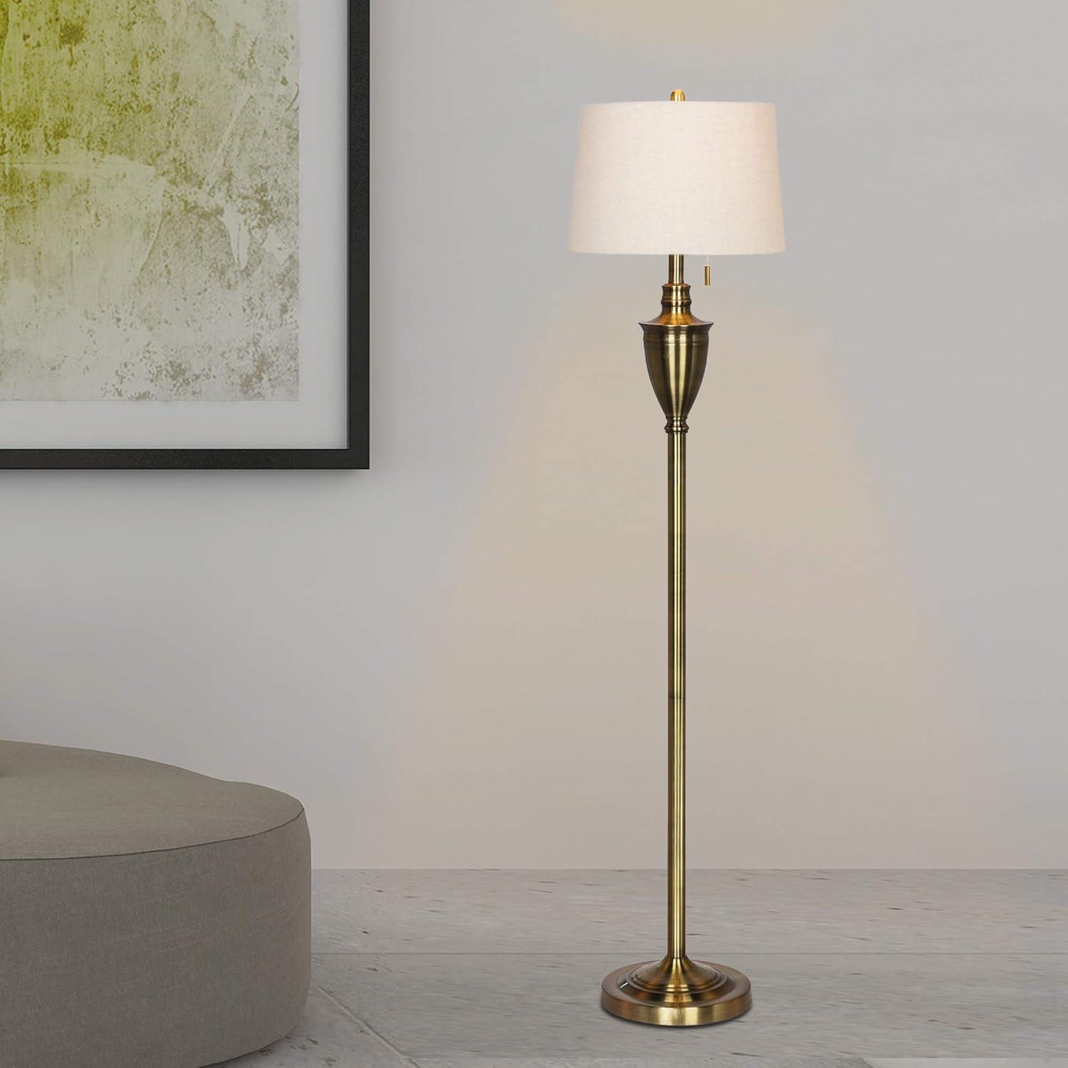 Antique Brass 61-Inch Classic Urn Floor Lamp with Oatmeal Shade