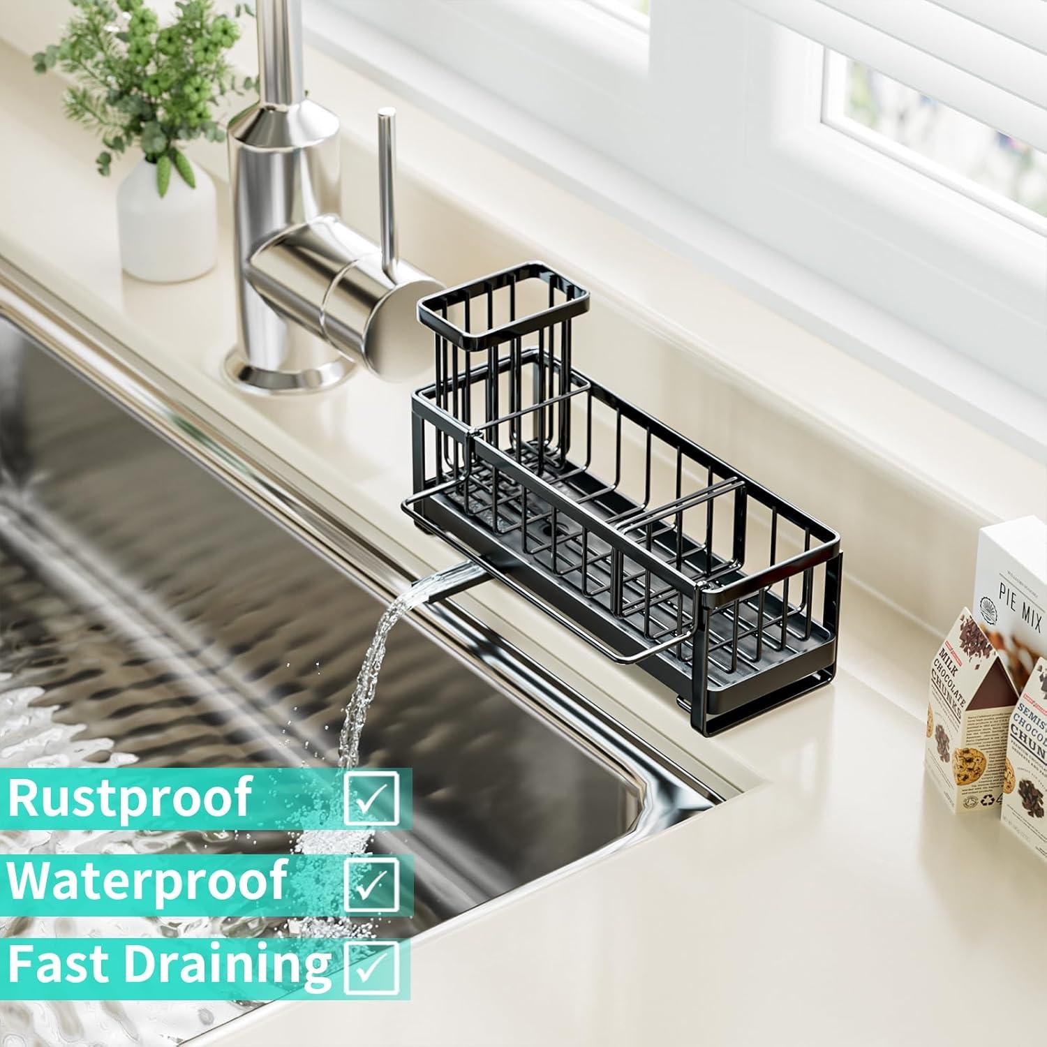 QIANXI Sponge Holder For Kitchen Sink - Self-draining Sink Caddy With Brush Holder And Dishcloth Holder, Stainless Steel Kitchen Sink Organizer For Countertop