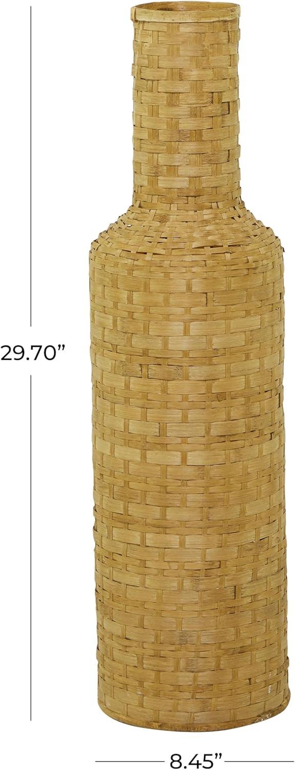 Tall Brown Woven Bamboo Floor Vase