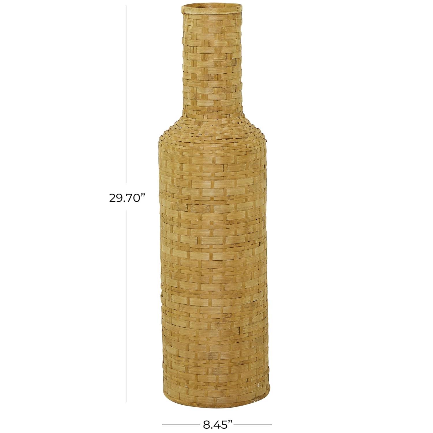 Tall Brown Woven Bamboo Floor Vase