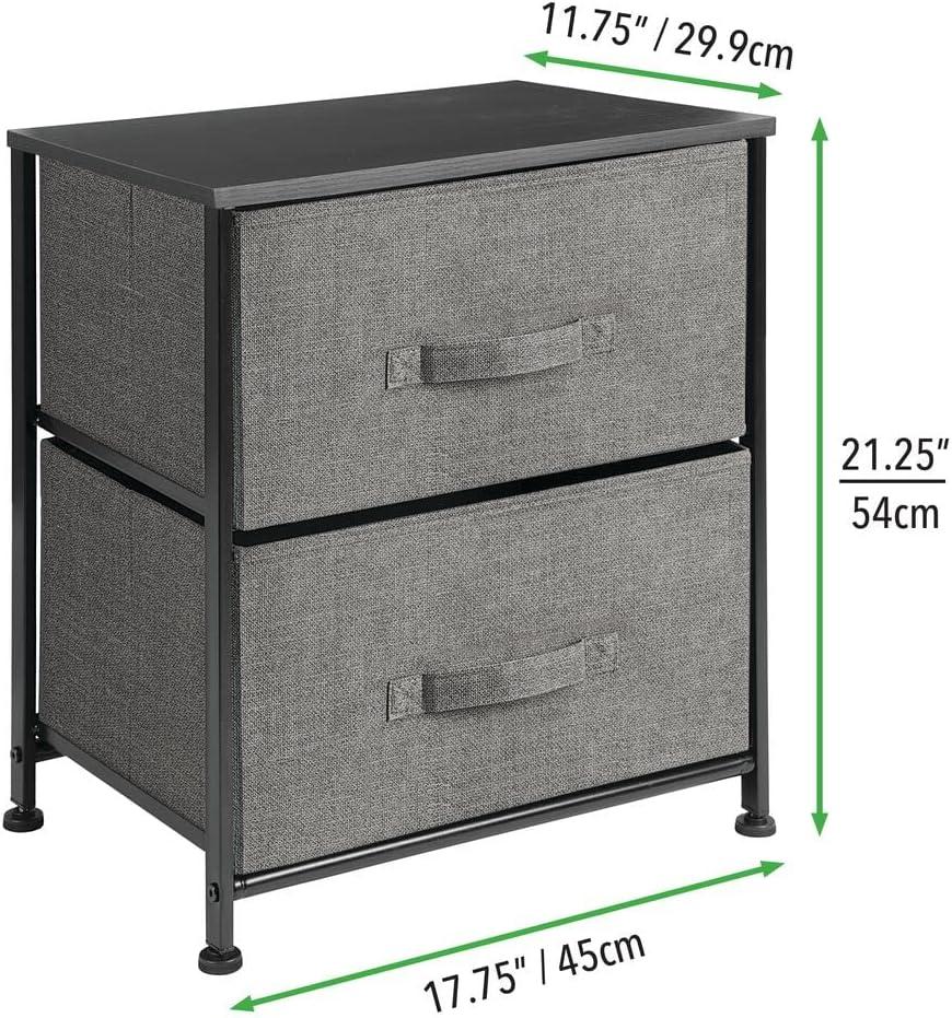 Wood Top Metal Frame 2 Drawer Night Stand