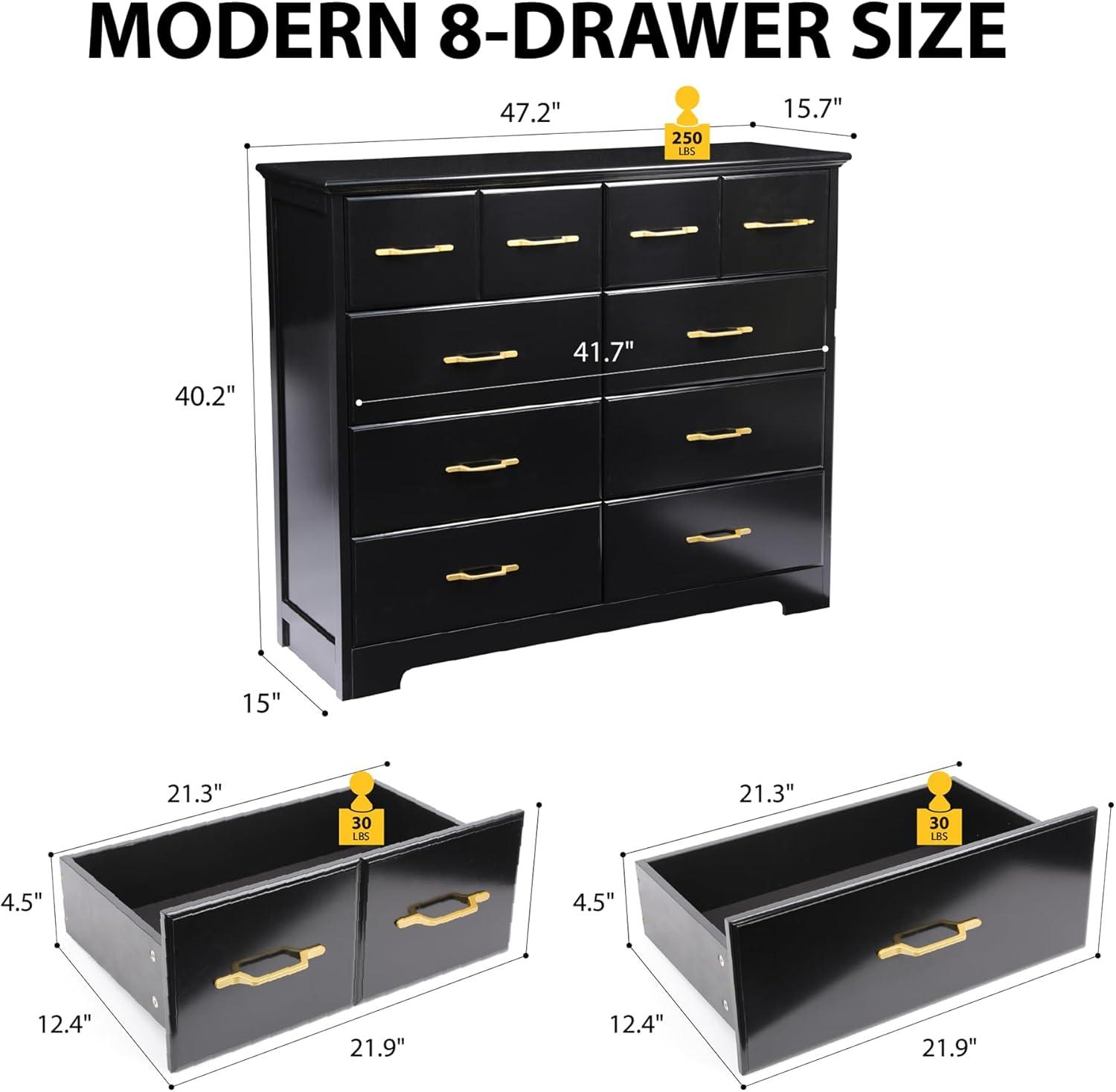 UZUGUL 8 Drawer Dresser for Bedroom,Wide Double Dressers,Modern Dresser Organizer,Large Wood Bedroom Dresser for Closet, Living Room, Hallway