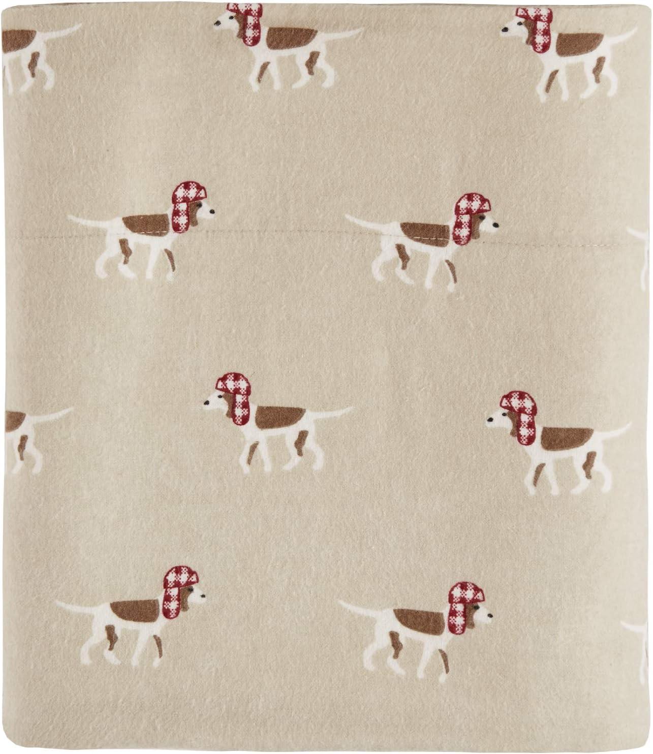 Woolrich 4-Piece Tan Dog Cotton Flannel Sheet Set, Twin