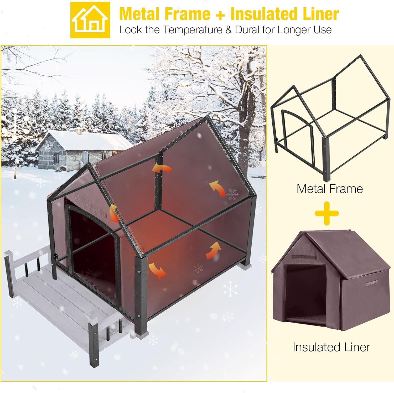 Aivituvin-AIR81-IN Medium Insulated Dog House Gray 32.9"(L) x 45" (W) x 32.6"(H)