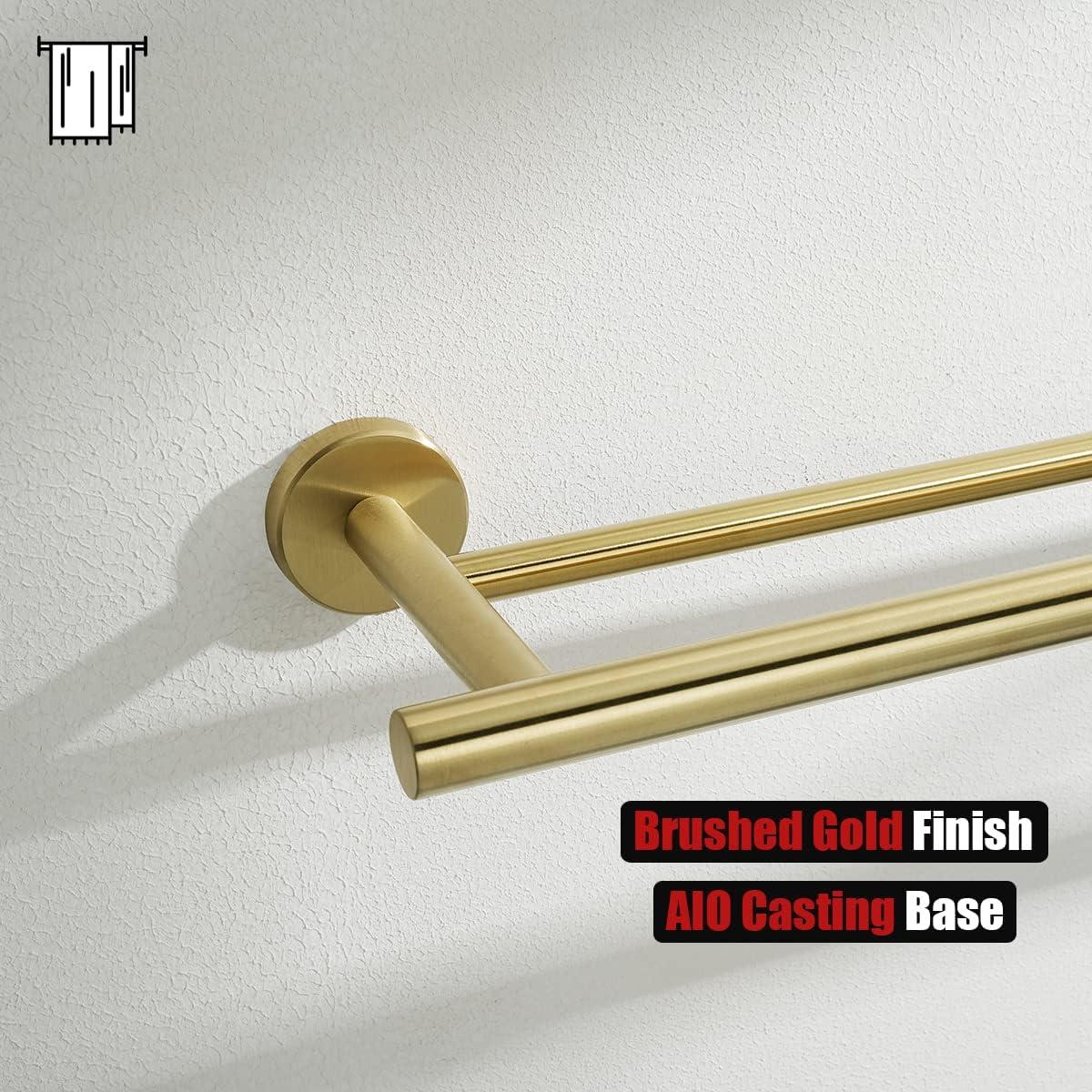 JQK Double Towel Bar 27 Inch, Brass Gold Useable Length 24 Inch 304 Stainless Steel Thicken 0.8mm Bath Towel Rack for Bathroom, Towel Holder Wall Mount, TB100L24-BG