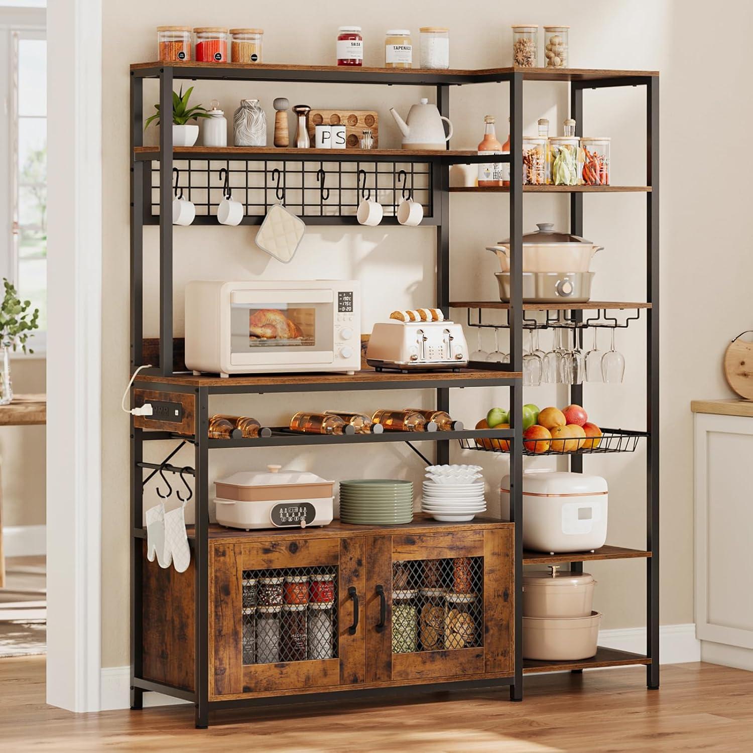 Monvane Kitchen Baker's Rack with Drawer Storage Shelf Microwave Cart Oven Stand Coffee Bar,Brown