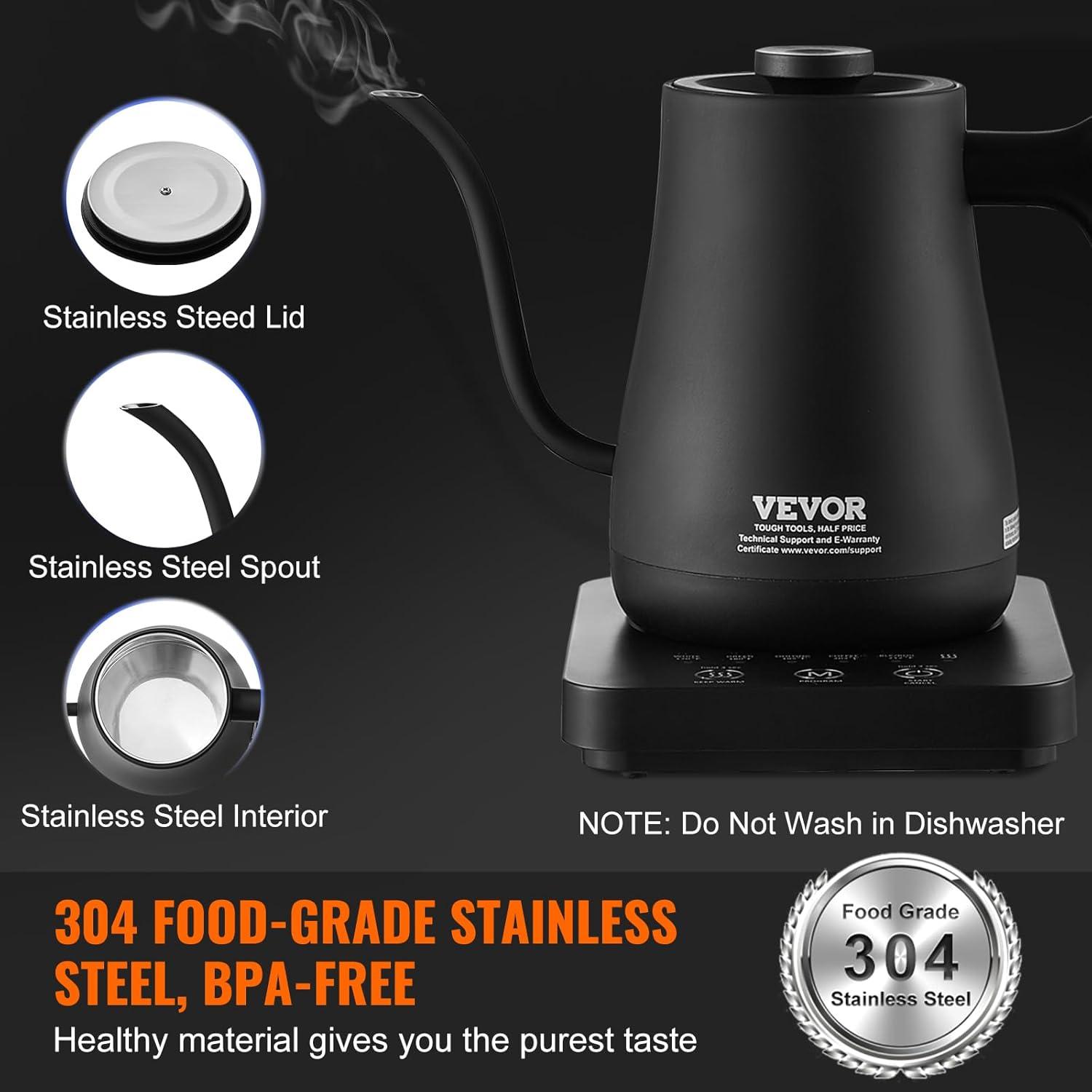 VEVOR Black Stainless Steel 1L Electric Gooseneck Kettle