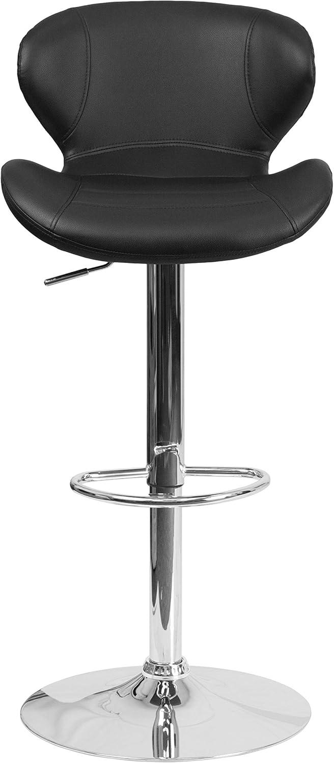Flash Furniture Francis Contemporary Blue Fabric Adjustable Height Barstool with Curved Back and Chrome Base