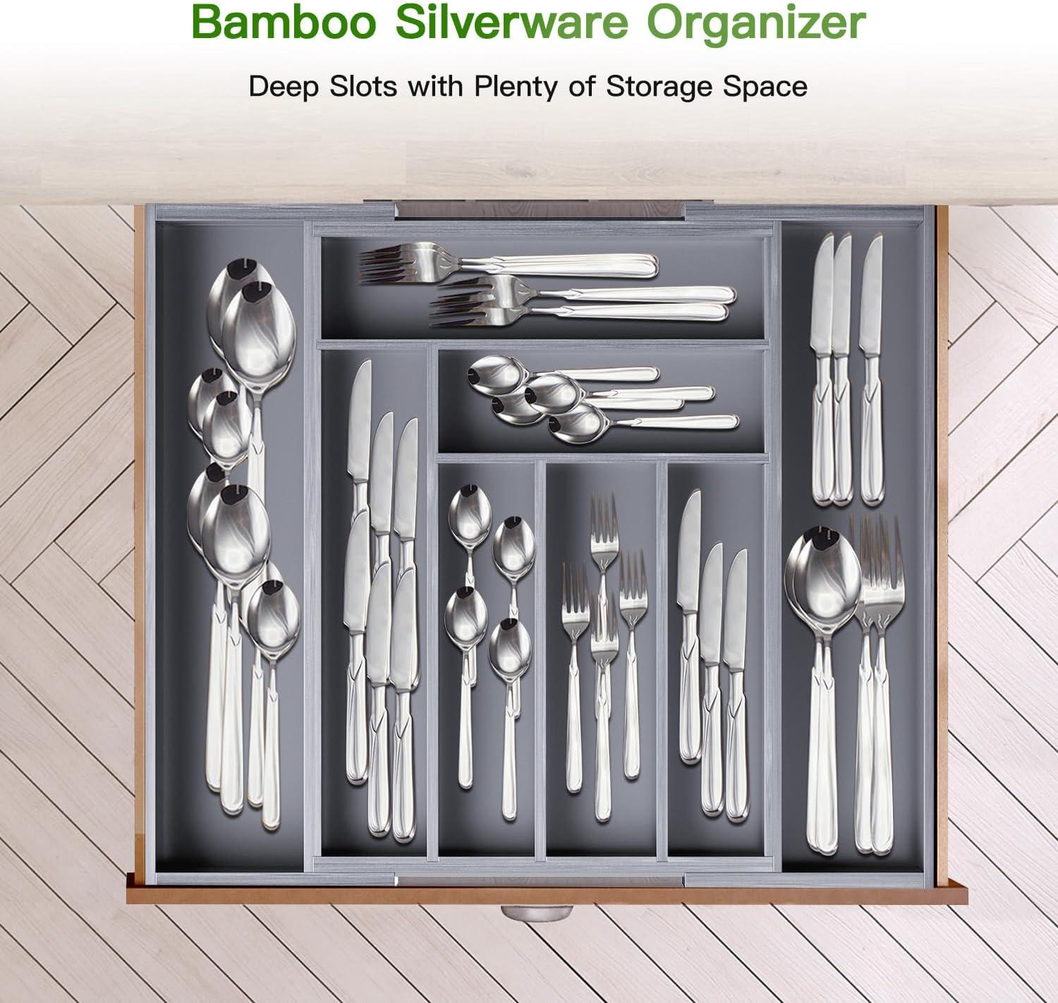 Prep & Savour Bamboo Expandable Drawer Organizer For Utensils Holder, Adjustable Cutlery Tray, Wood Drawer Dividers Organizer For Silverware, Flatware, Knives In Kitchen, Bedroom, Living Room | Wayfair