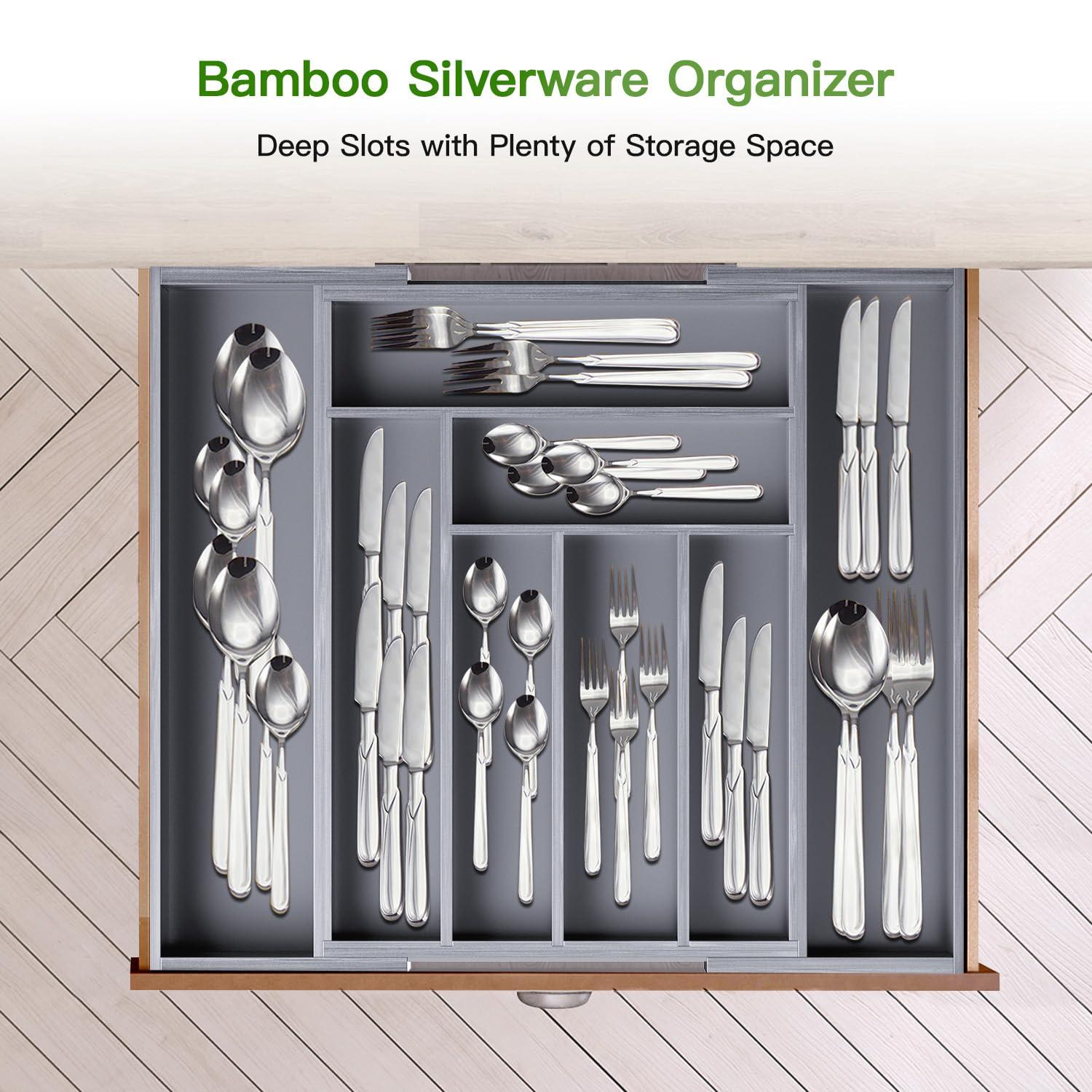 Prep & Savour Bamboo Expandable Drawer Organizer For Utensils Holder, Adjustable Cutlery Tray, Wood Drawer Dividers Organizer For Silverware, Flatware, Knives In Kitchen, Bedroom, Living Room | Wayfair