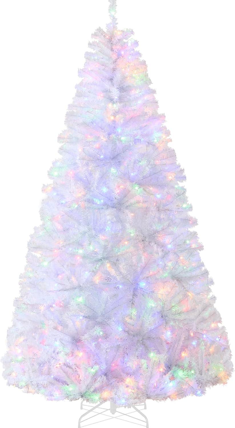 Best Choice Products 4.5ft Pre-Lit Premium Hinged Artificial White Christmas Pine Tree w/ 200 Multicolor Lights, Stand