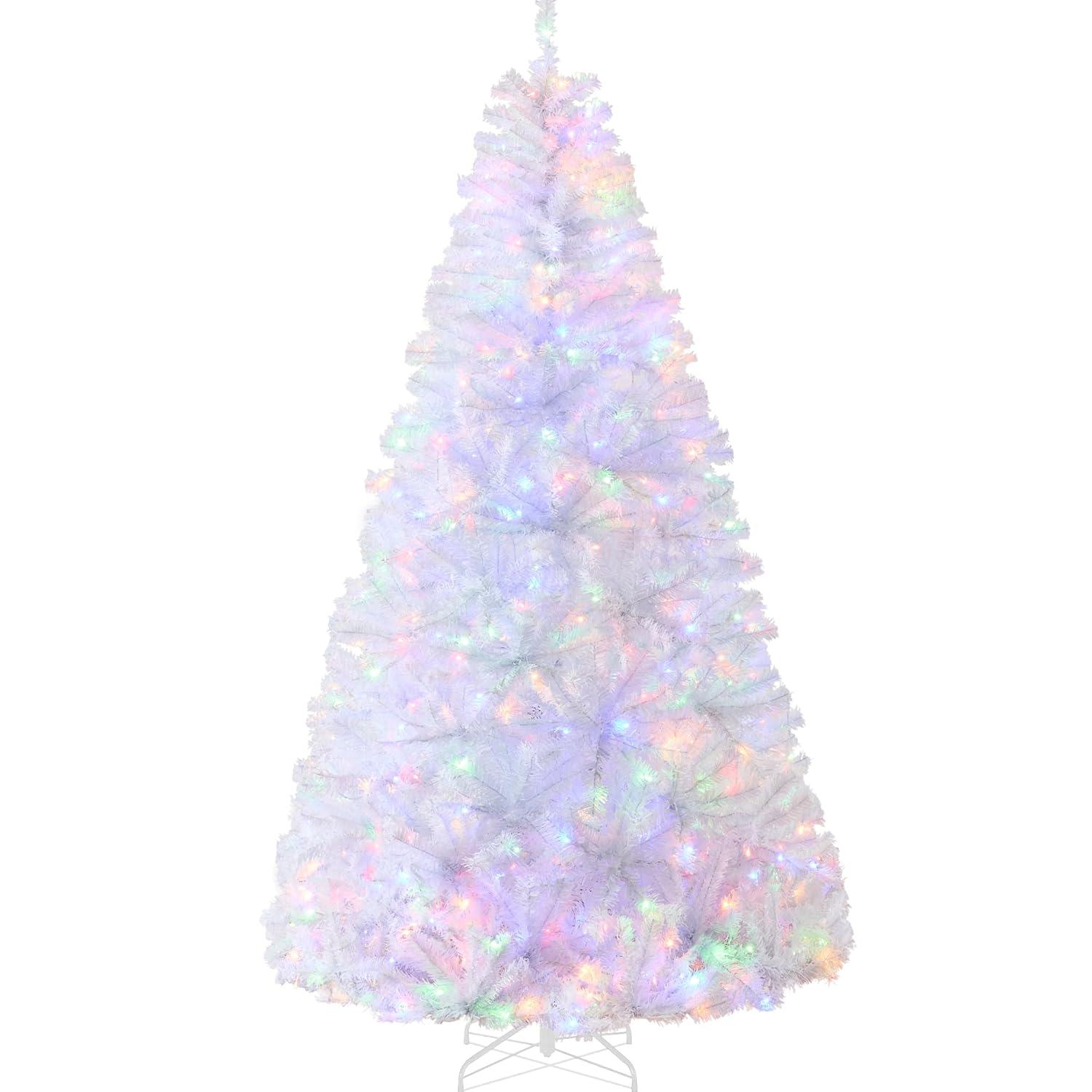 Best Choice Products 4.5ft Pre-Lit Premium Hinged Artificial White Christmas Pine Tree w/ 200 Multicolor Lights, Stand