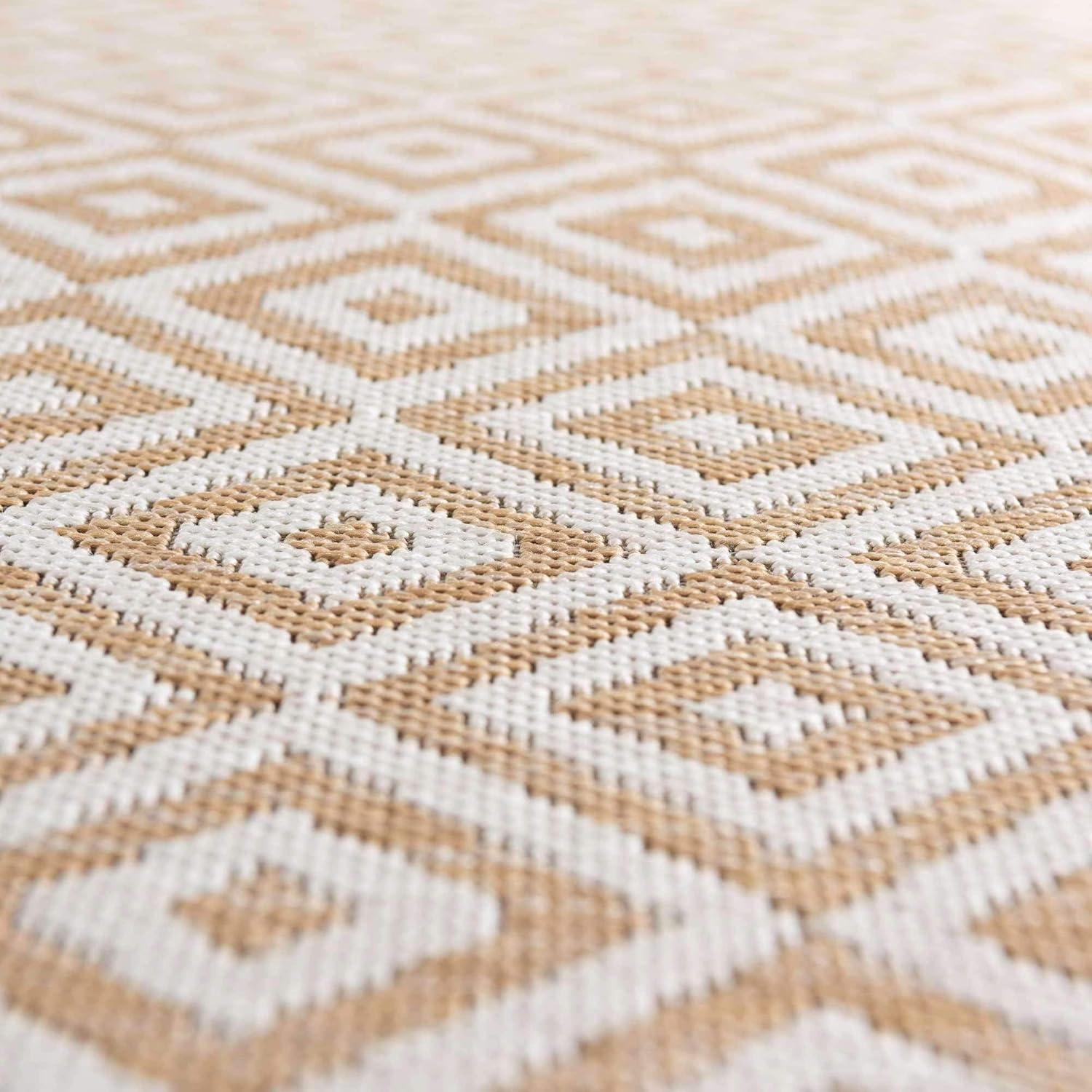 Beige Geometric 9' x 12' Easy-Care Outdoor Synthetic Rug