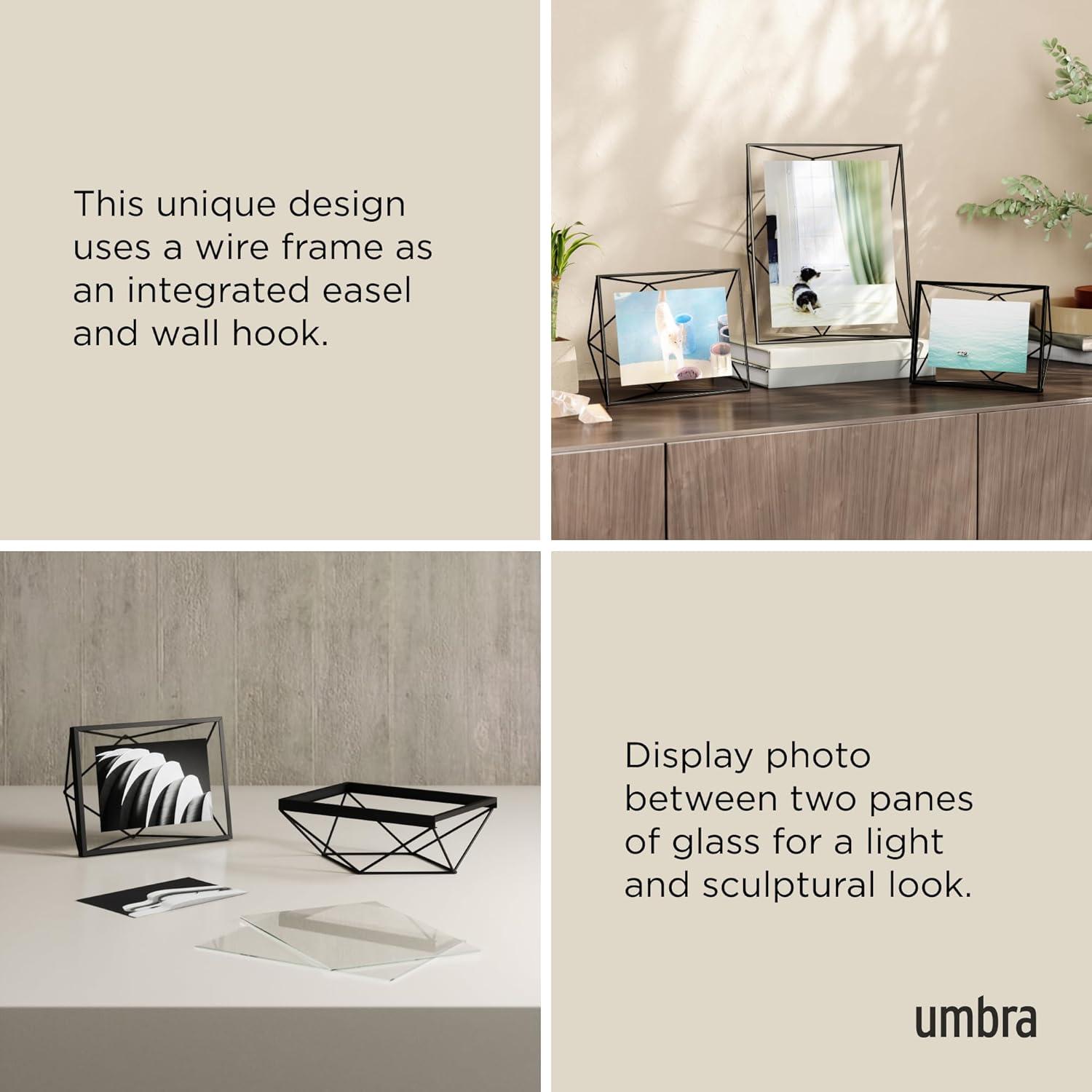 Umbra Prisma Picture Frame, 5x7 Metal Photo Display for Desk or Wall, 5" x 7", Black
