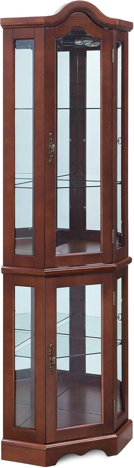 BELLEZE Loraine Canted Front Corner Lighted Curio Cabinet With 5 Tier Shelves, Walnut