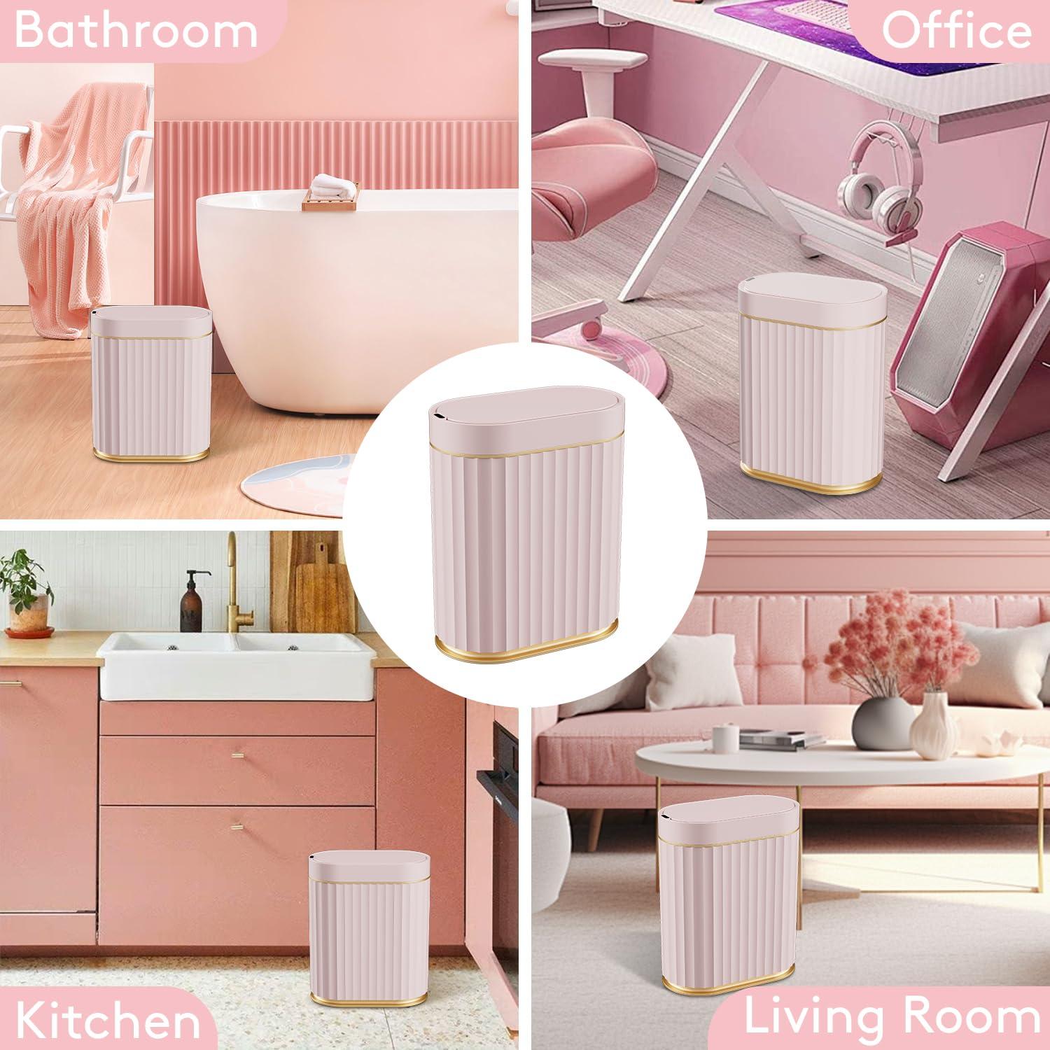 Fashion Finesse Bathroom Trash Can With Lid -  2 Gallon Sensor Trash Bin, Automatic Narrow Garbage Can, Waterproof Smart Trash Can, Slim Motion Sensor Waste Bins For Bathroom, Living Room, Office