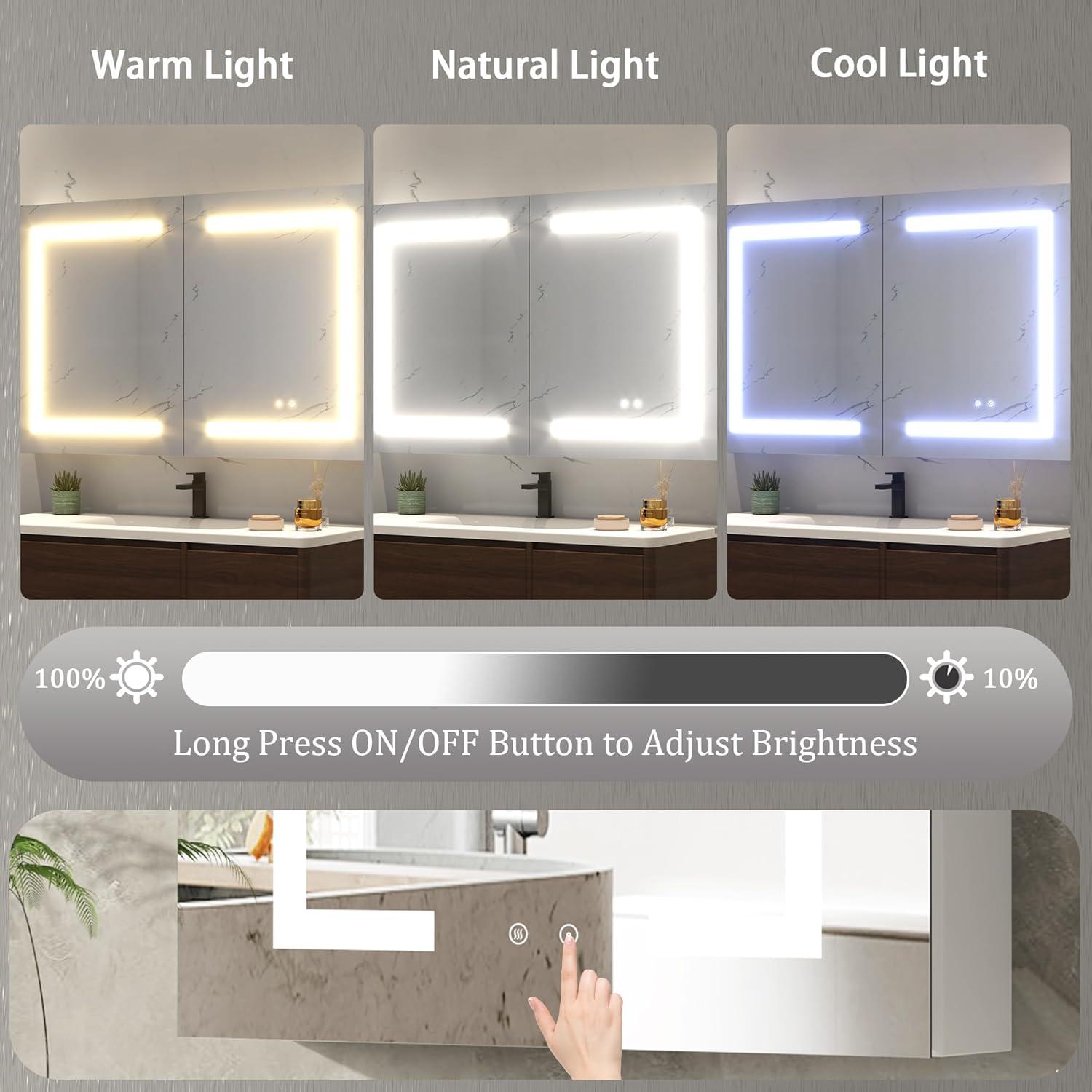 Ebern Designs Christhilde Medicine Cabinet with LED Mirror for Bathroom, Defog, Stepless Dimming, 3 Color Change, 2 Outlets, 2USB & Reviews | Wayfair
