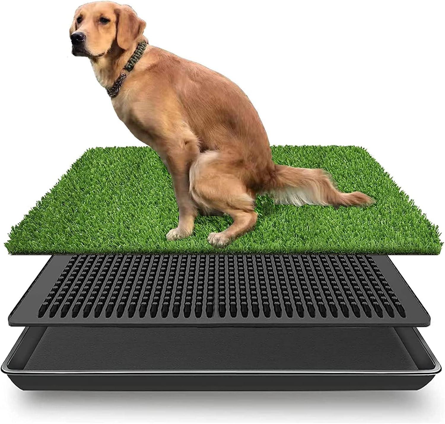 LOMANTOWN Fake Grass Dog Potty Pad Portable Dog Turf Trainer Grass with Tray, 30"x20"