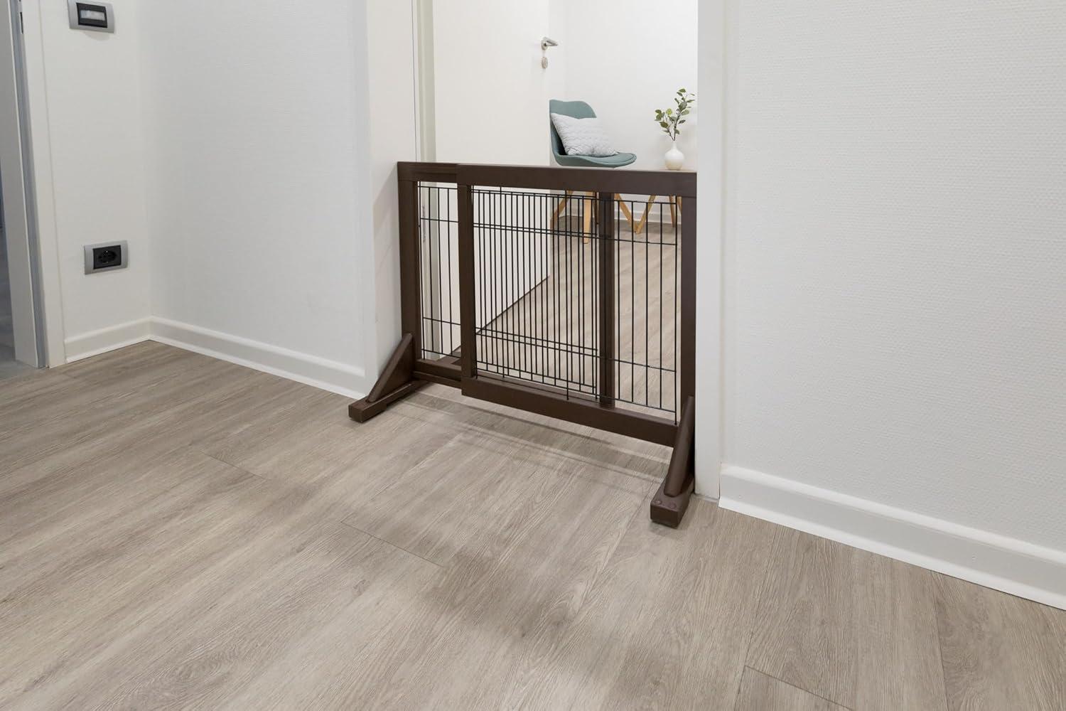 TRIXIE Adjustable Wooden Freestanding Pet Gate, 24" Tall Step Over, Expands to 42.5", Pet Barrier