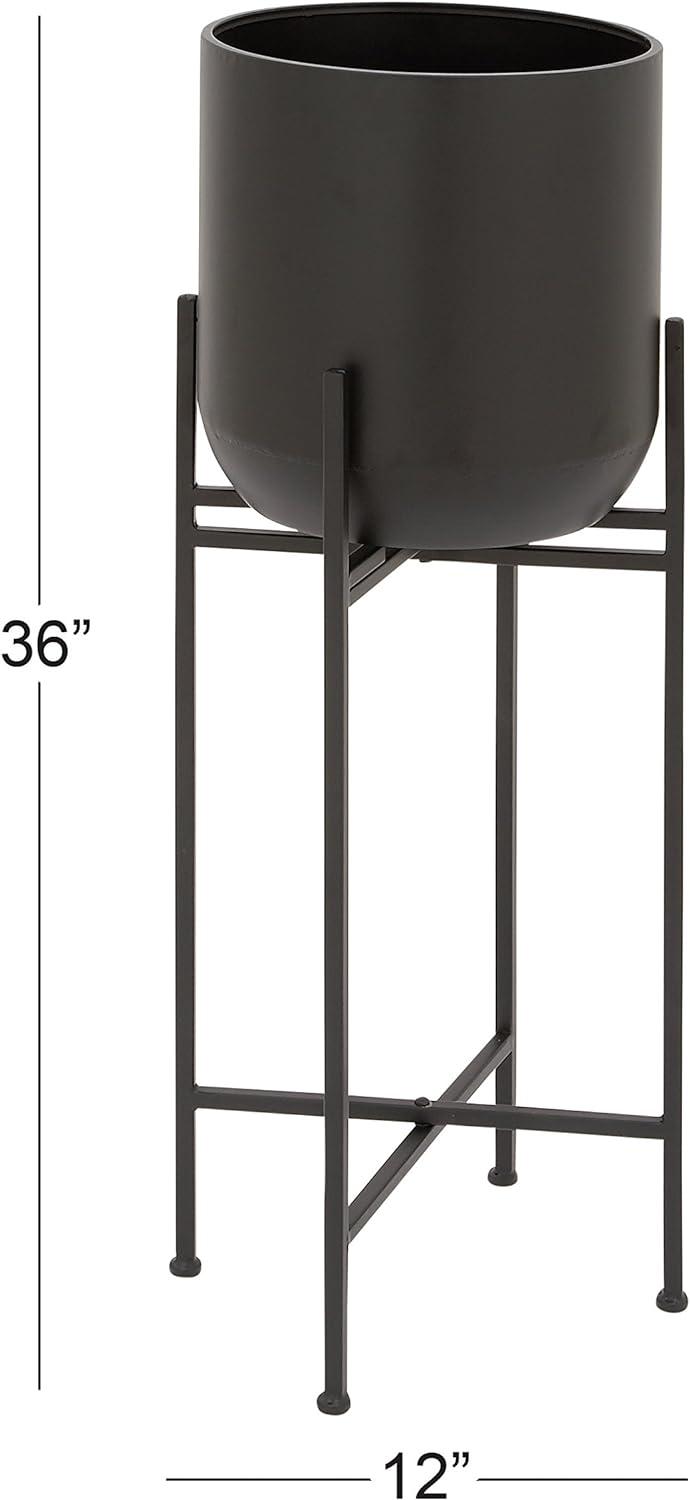 Modern Indoor/Outdoor Tall Black Metal Planter with Stand