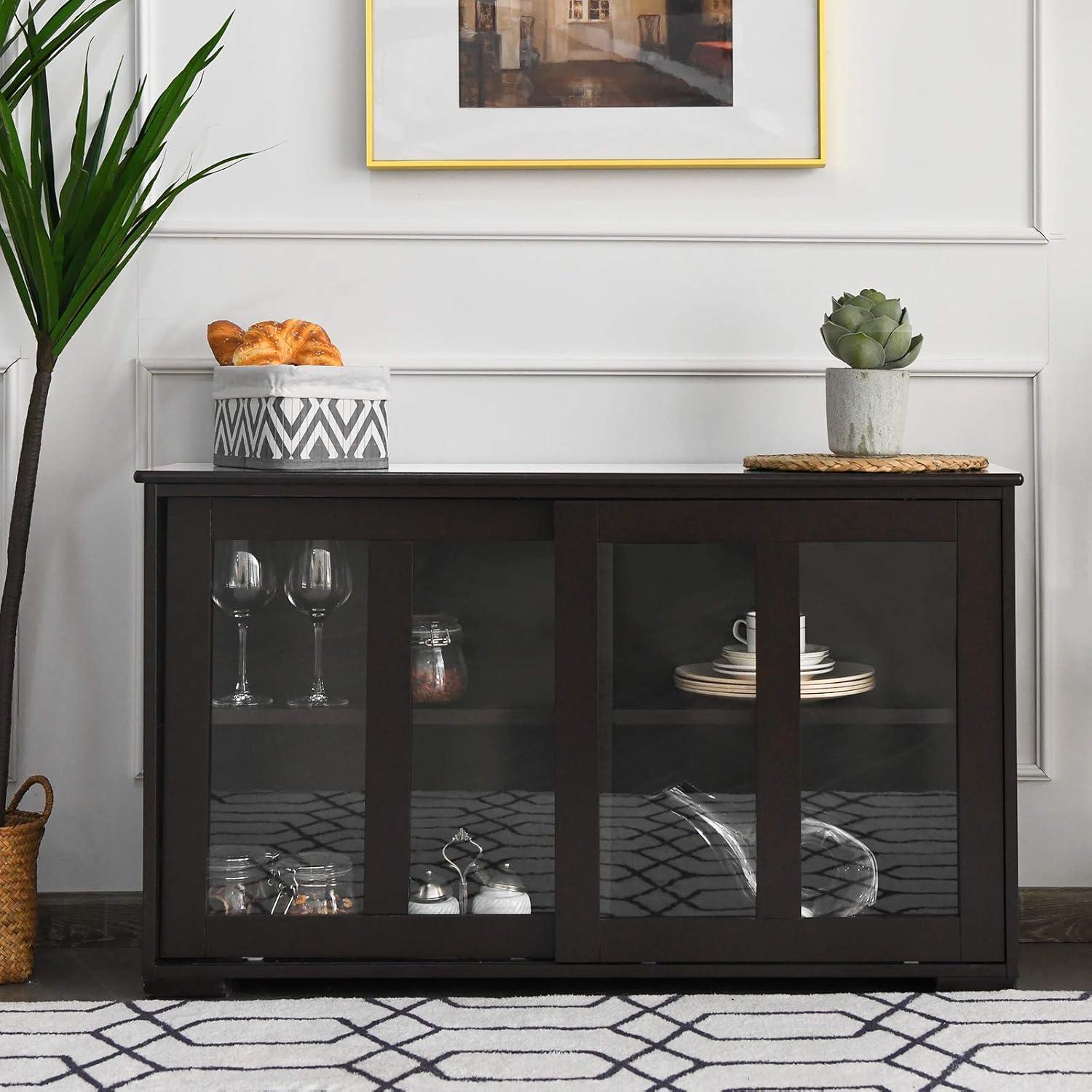 Kepooman Sideboard Buffet, Kitchen Storage Cabinet,Sideboard Buffet Cupboard Storage Cabinet with Sliding Door-Brown