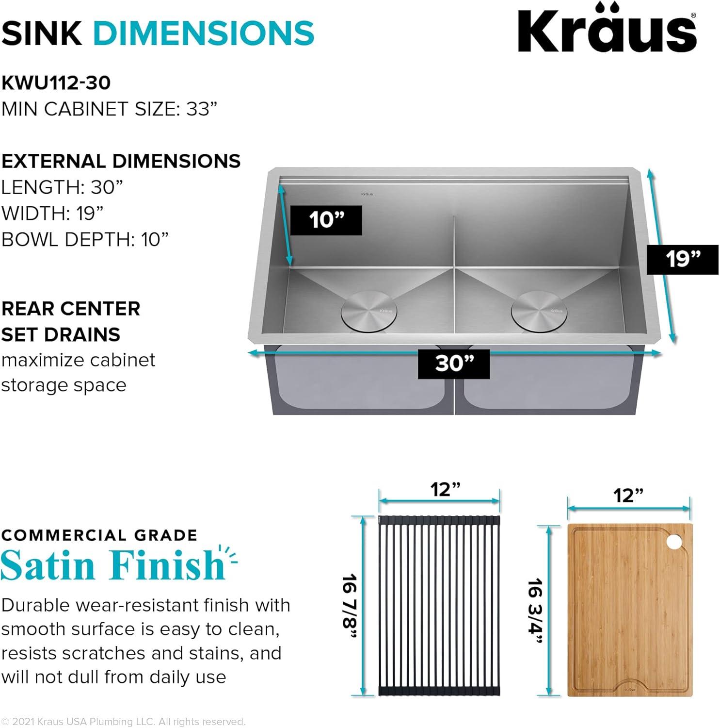 Kraus KRAUS Kore™ 30" L Undermount Workstation 16 Gauge Stainless Steel Double Bowl Kitchen Sink KWU112-30