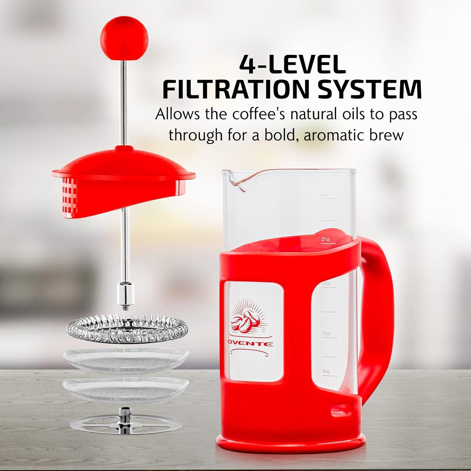 Ovente OVENTE 12 Ounce French Press Coffee Tea and Espresso 4 Filter Stainless-Steel FPT12R