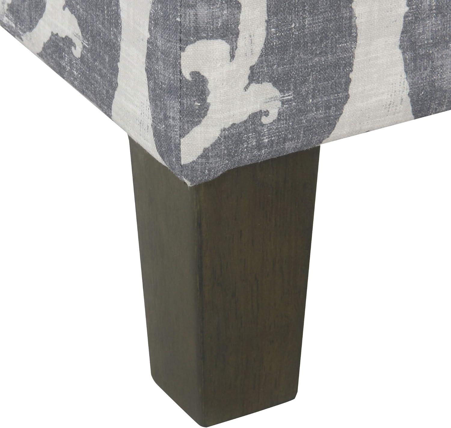Medium Storage Ottoman Gray/Blue - HomePop: Upholstered Rectangular Footstool with Damask Pattern, Plywood & Hardwood Frame