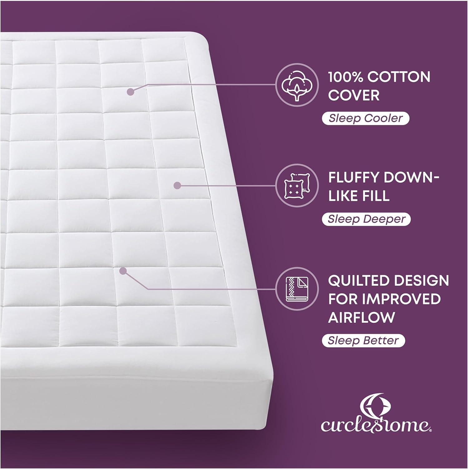 CIRCLESHOME Ultra-Plush Down Alternative Cotton Top Mattress Pad for Comfort & Protection