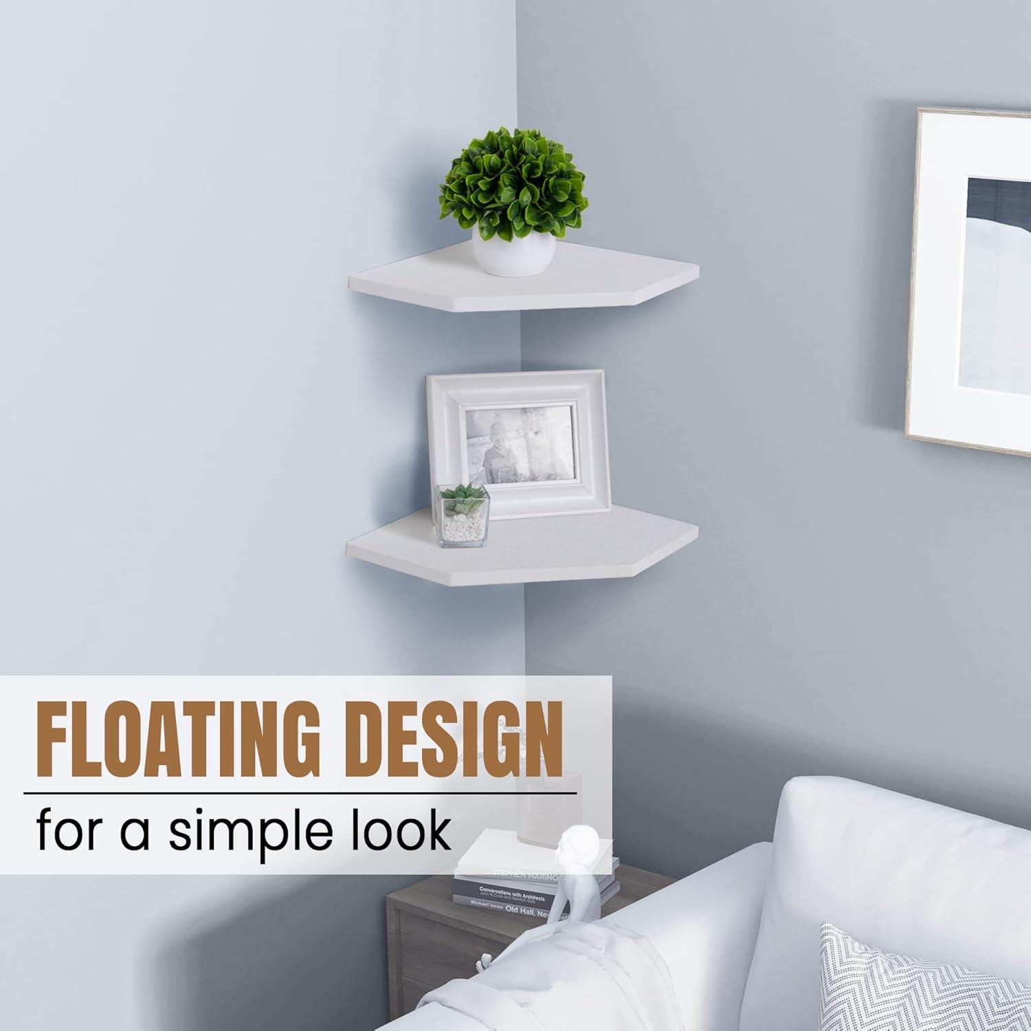 White Wood Corner Floating Shelves Set of 4