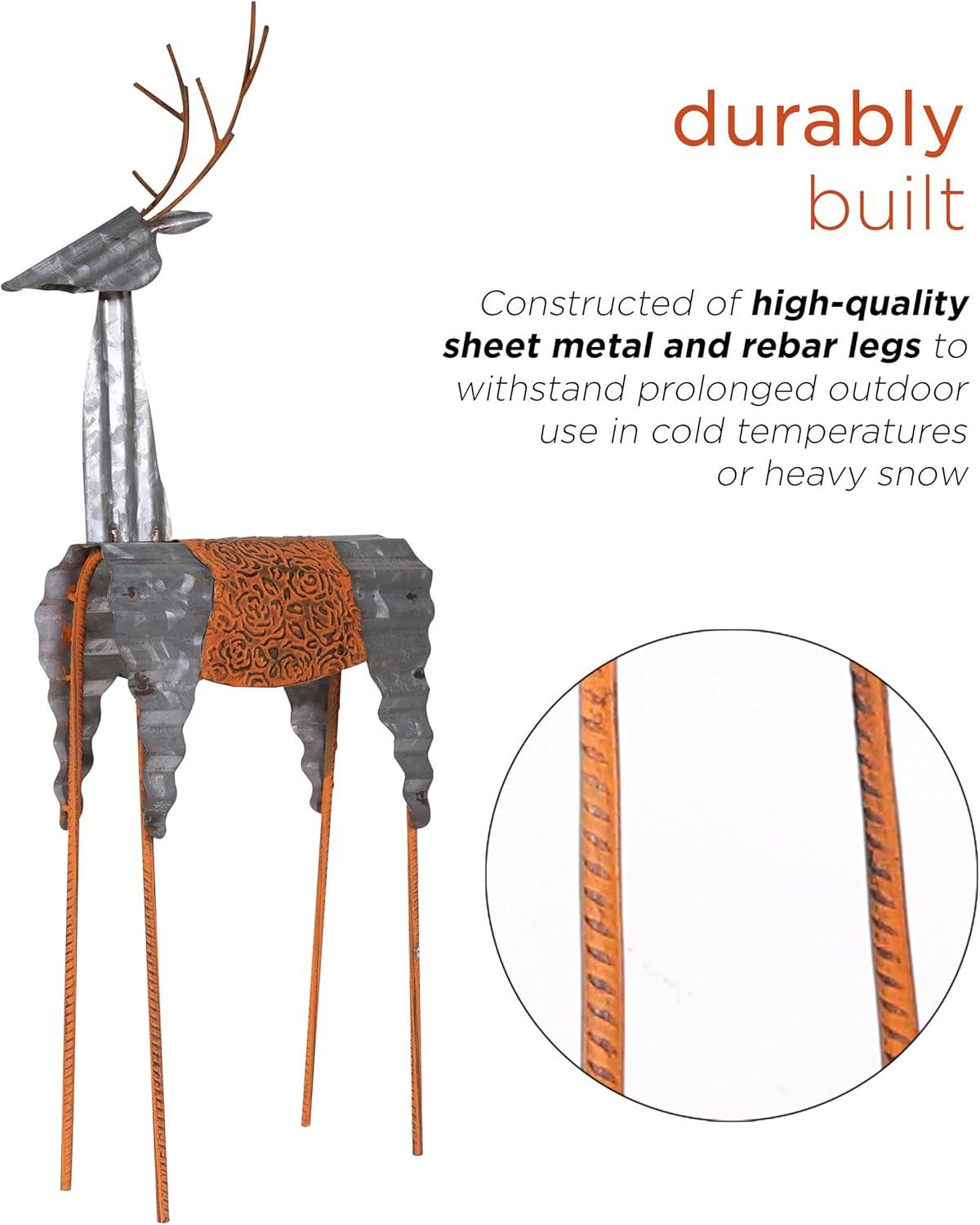 30-Inch Tall Silver and Orange Metal Reindeer Decoration