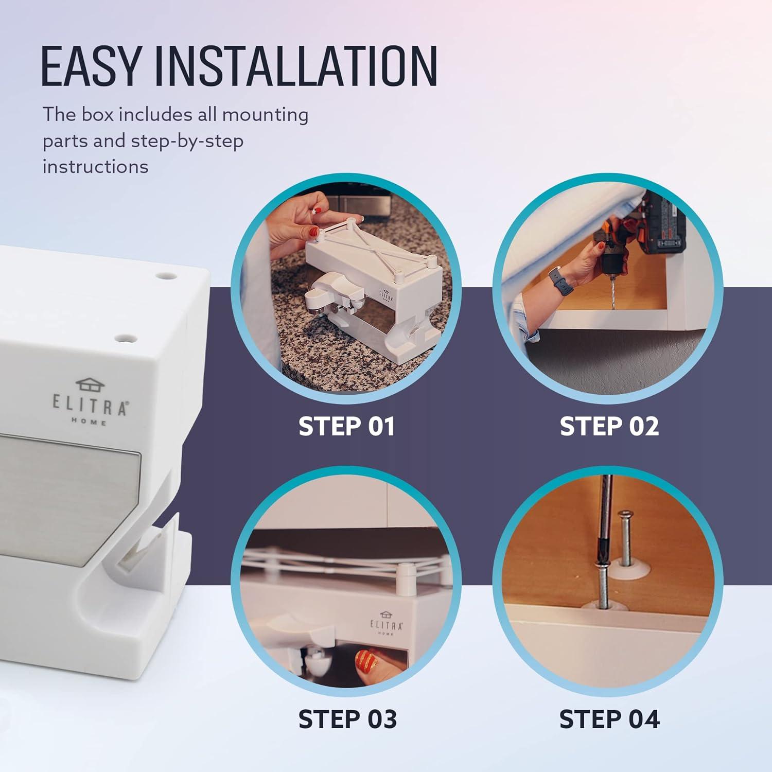 Elitra 3 in 1 Under the Cabinet Electric Can Opener, Blade Sharpener, Bottle Opener - White