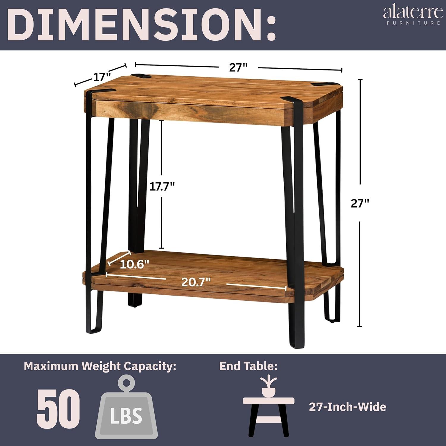 Alaterre Furniture 28" Ryegate Natural Brown Live Edge Solid Wood End Table Metal And Wood