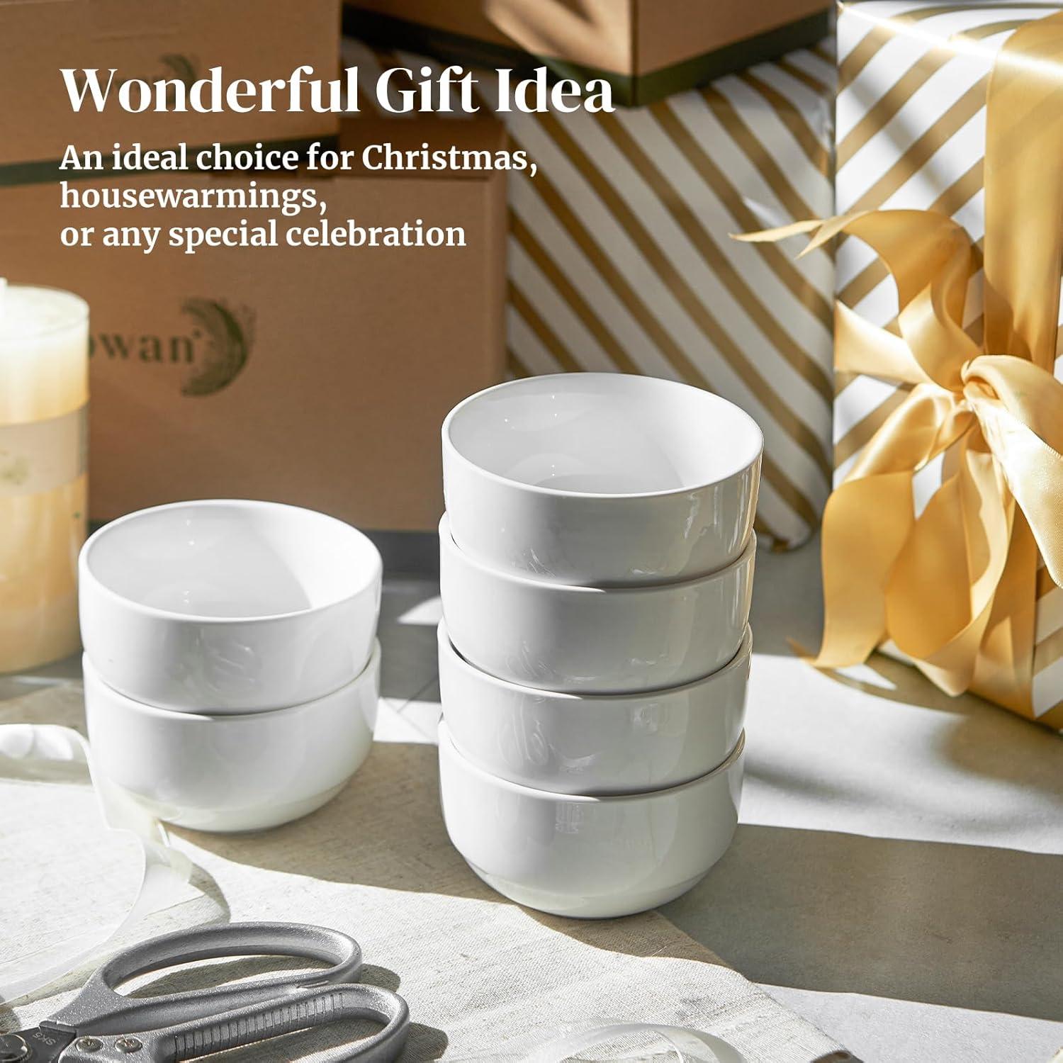 DOWAN 10 OZ Ice Cream Bowls - 4.25" Ceramic Dessert Bowl Set of 6 - Porcelain Small Bowls, Bouillon Cups for Side Dishes, Ice Cream, Oatmeal, Fruit, Portion Control - Dishwasher Microwave Safe