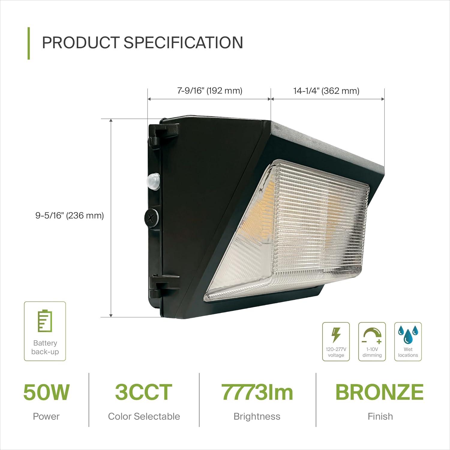 Bronze Dimmable LED Wall Pack Light with Battery Backup