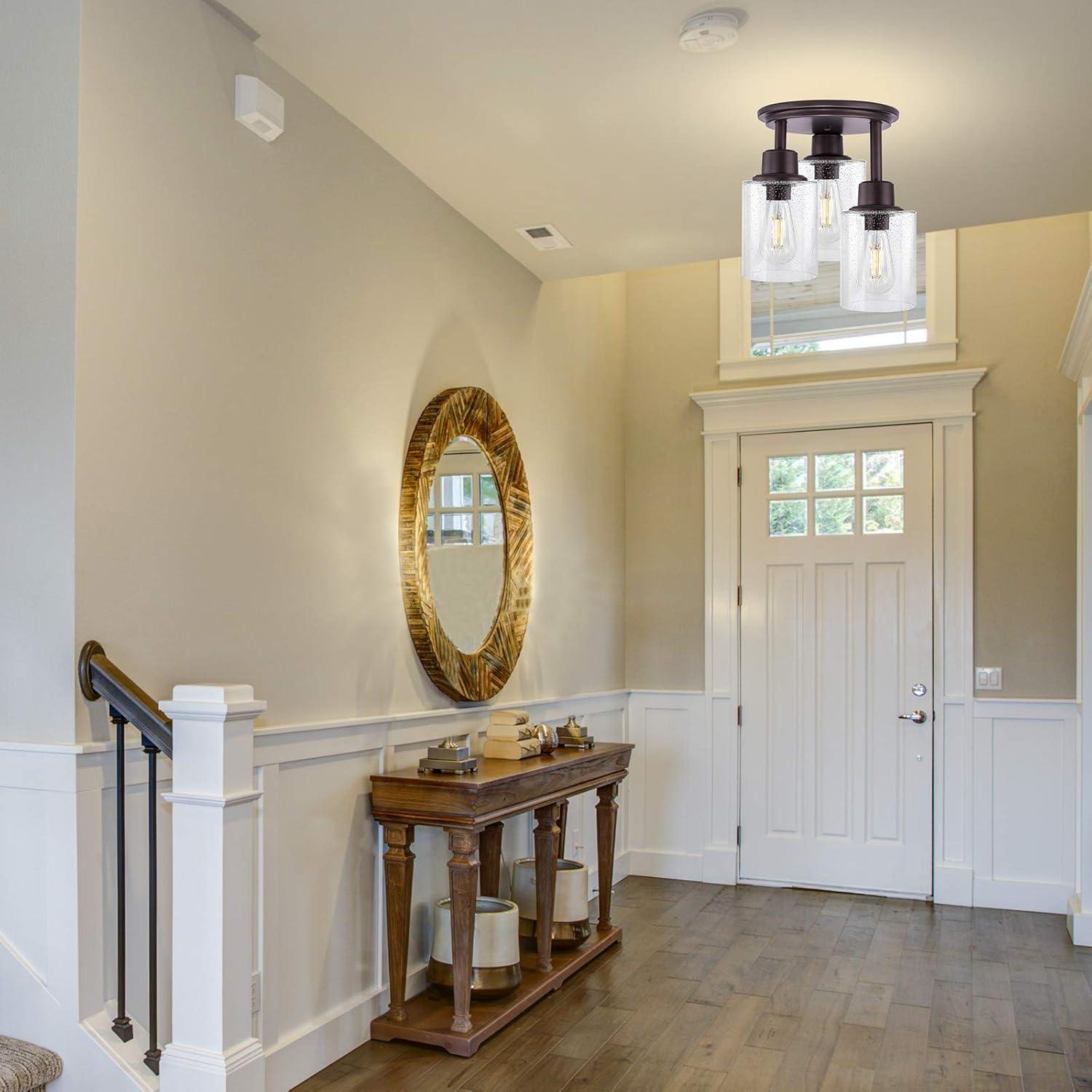 Semi Flush Mount Ceiling Light, 3-Light, with Clear Seeded Glass Shade