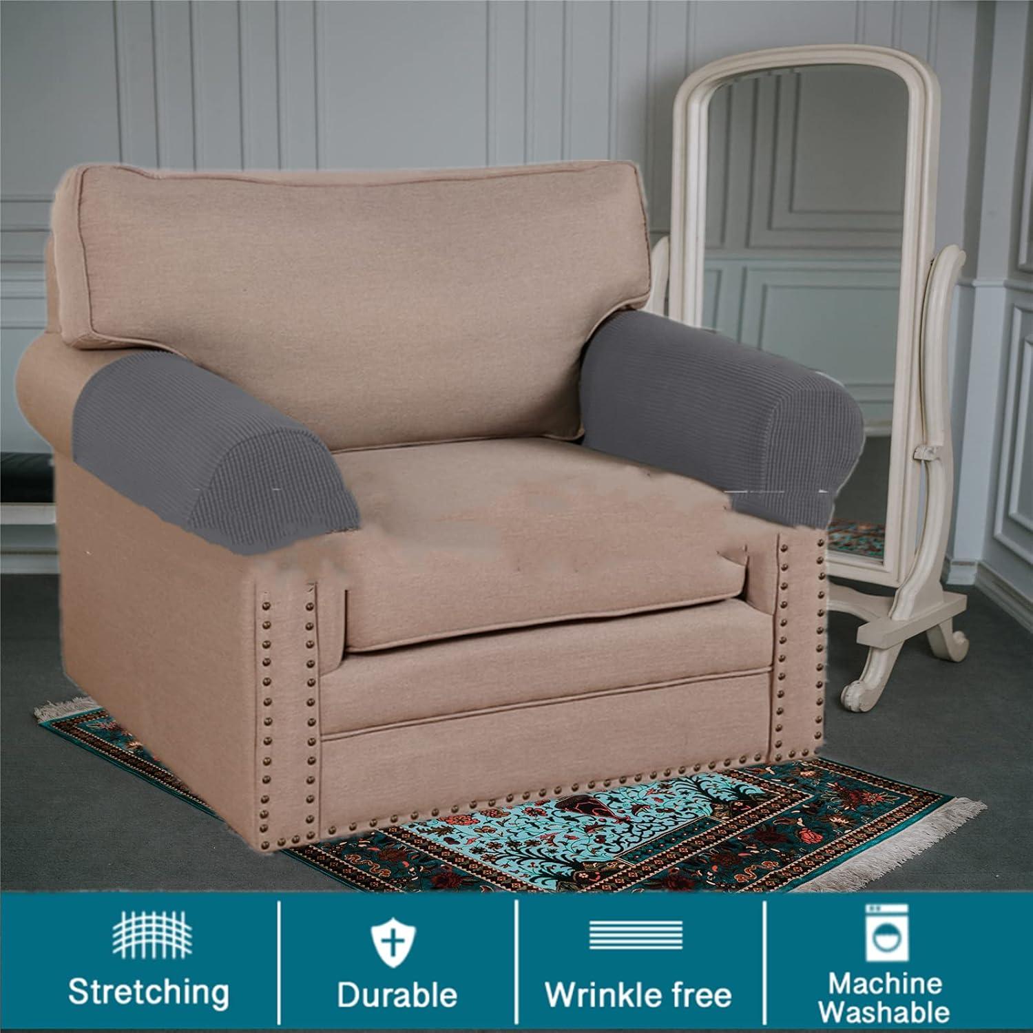 PandaTop Stretch Armrest Covers for Chairs and Sofas Couch Arm Covers for Sofa, Soft Armrest Covers Anti-Slip Furniture Protector Armchair Slipcovers Washable for Recliner Set of 2, Gray