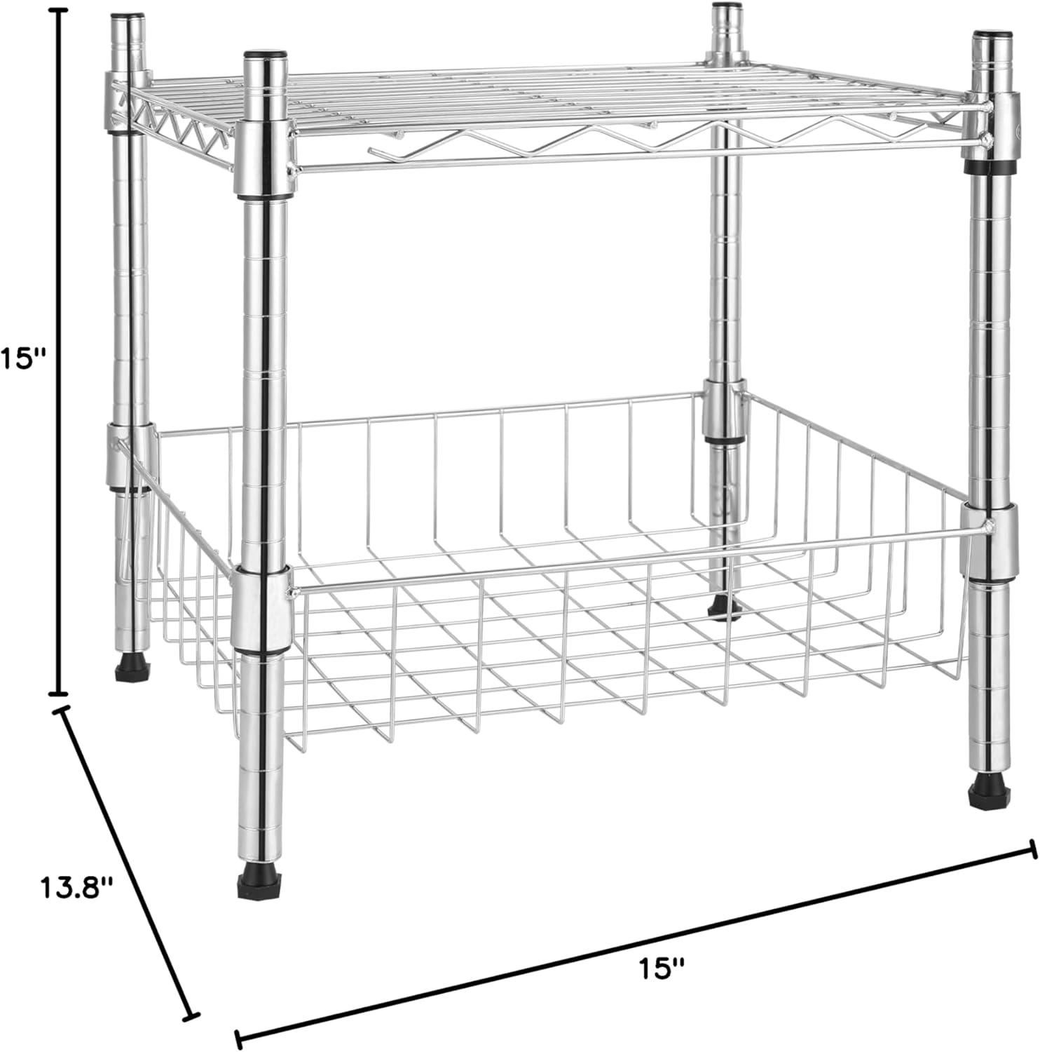 Chrome 2-Tier Adjustable Wire Metal Stackable Storage Unit