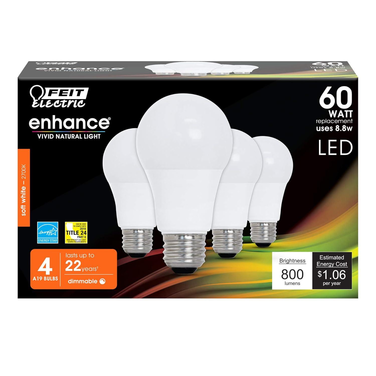 FEIT ELECTRIC OM60DM/927CA/4 60W A19 27K LED BULB,Soft White (2700K)