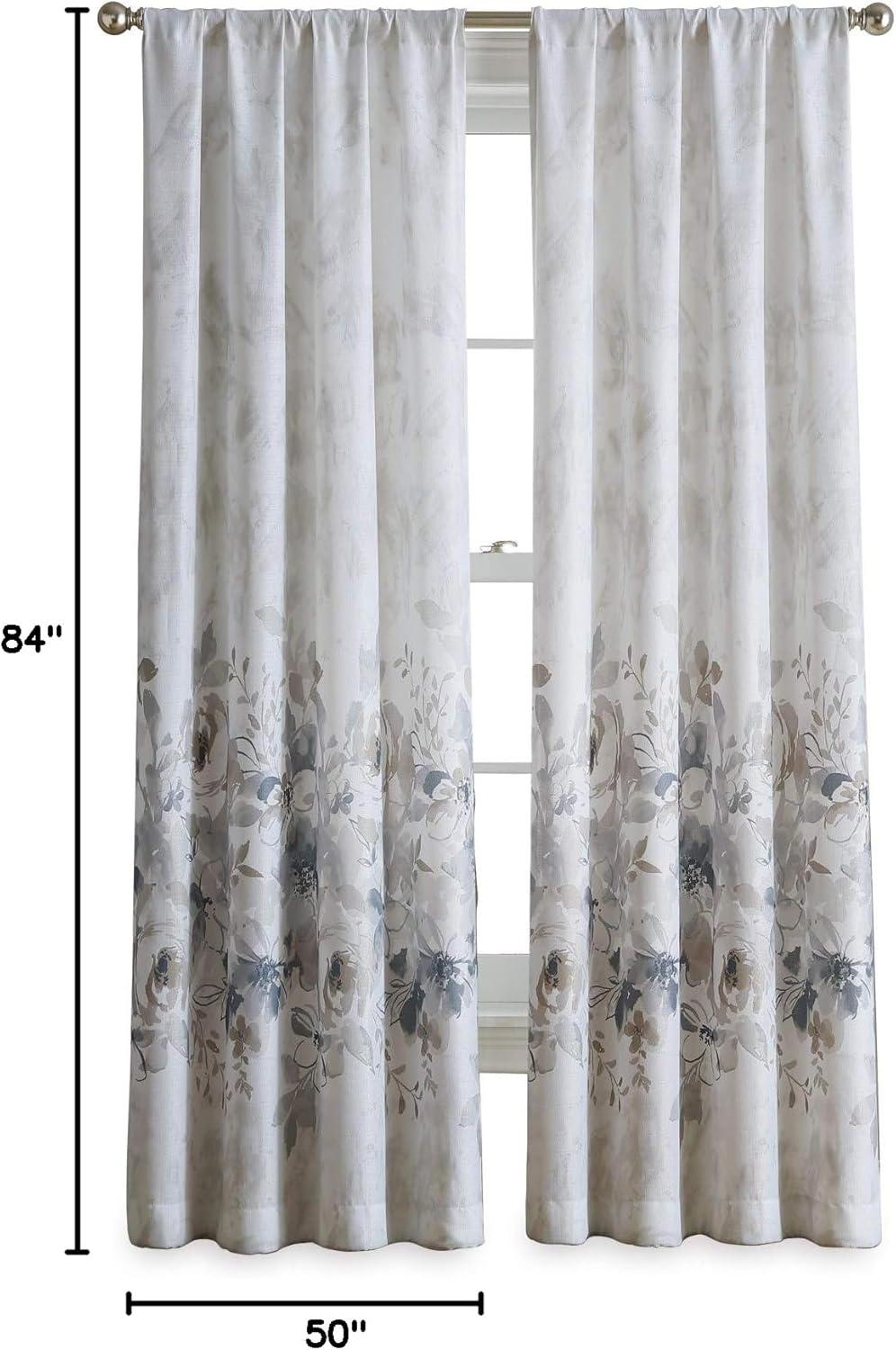 Natural Floral Watercolor Light-Filtering Polyester Curtain Panel 50" x 84"