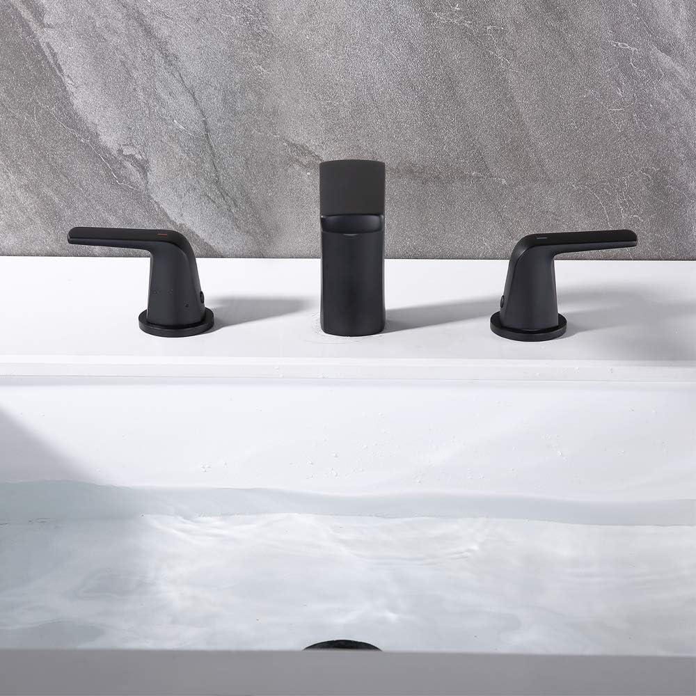 Matte Black 8-Inch Widespread Bathroom Faucet with Pop-Up Drain