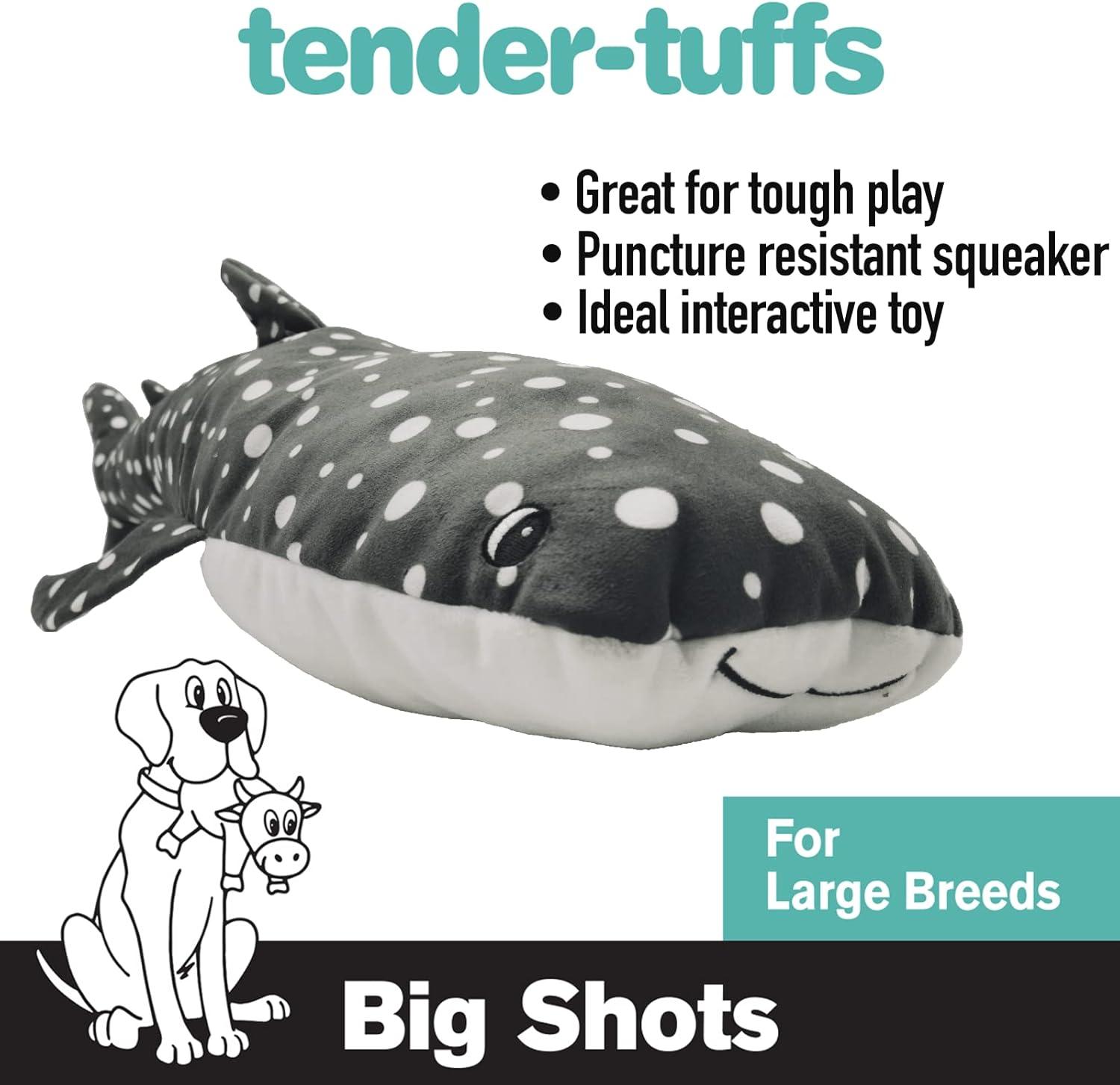 Snuggle Puppy Tender-Tuffs Big Shots - Bubba Whale Shark Large Stuffed Plush Toy with Puncture Resistant Squeaker for Medium and Big Dogs