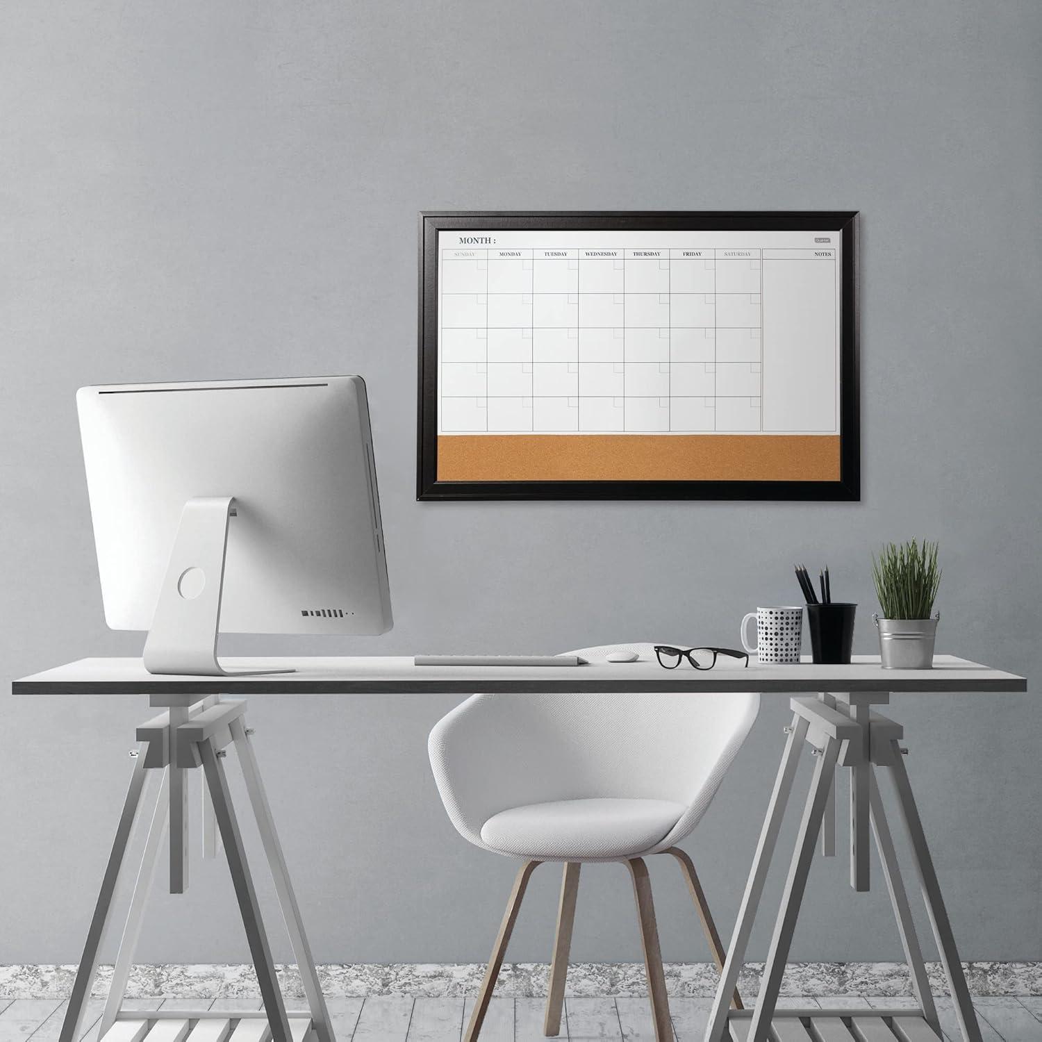 Ebony Frame Magnetic Whiteboard Calendar and Corkboard Combo