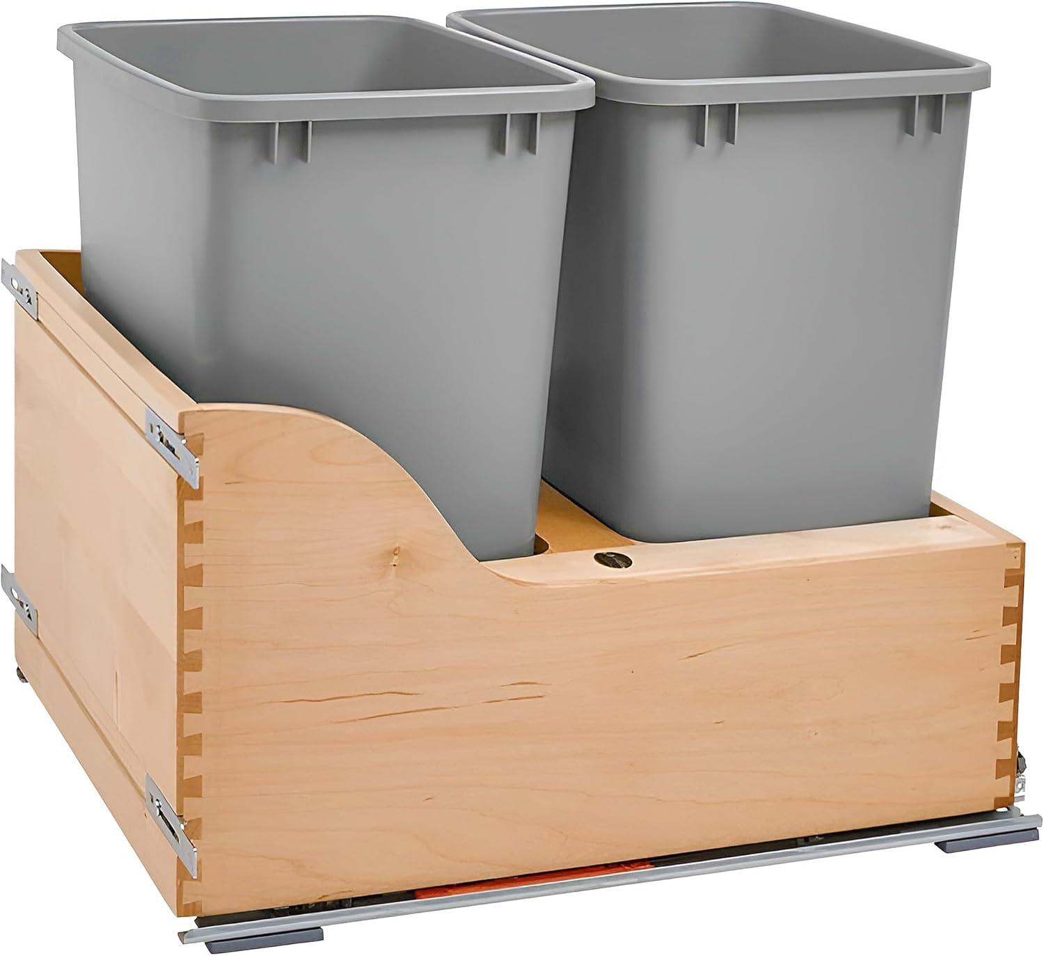 Rev-A-Shelf Pullout Trash Cans for Kitchen Cabinets 35 Qt 8.75 Gal Bottom Mounted, Undermount Soft-Close Slides, Silver, 4WCSC-2135DM-2