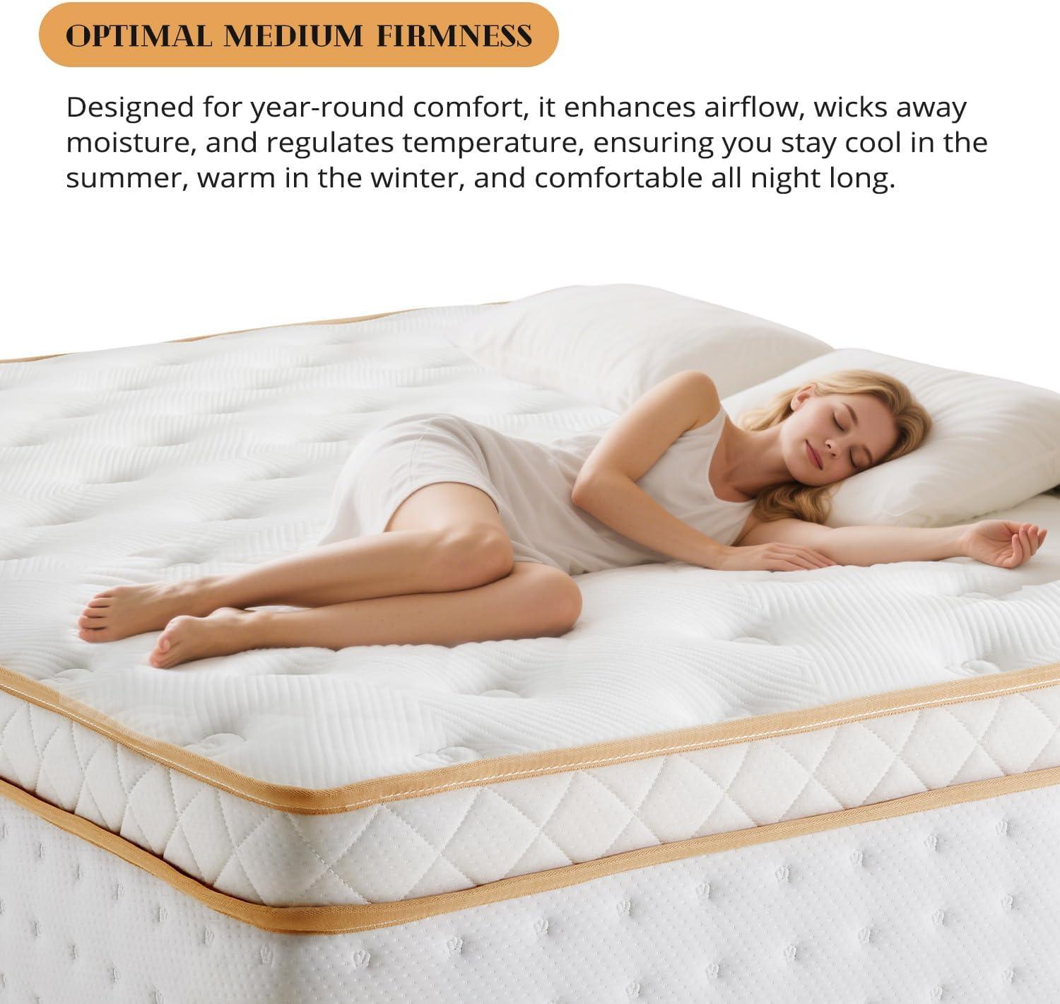 10 Inch Queen Mattress, Medium Firm Hybrid Mattress with Gel Memory Foam & Pocketed Coils, CertiPUR-US Certified, Pressure Relief, Motion Isolation, 100-Night Trial, 80“ x 60" x 10"