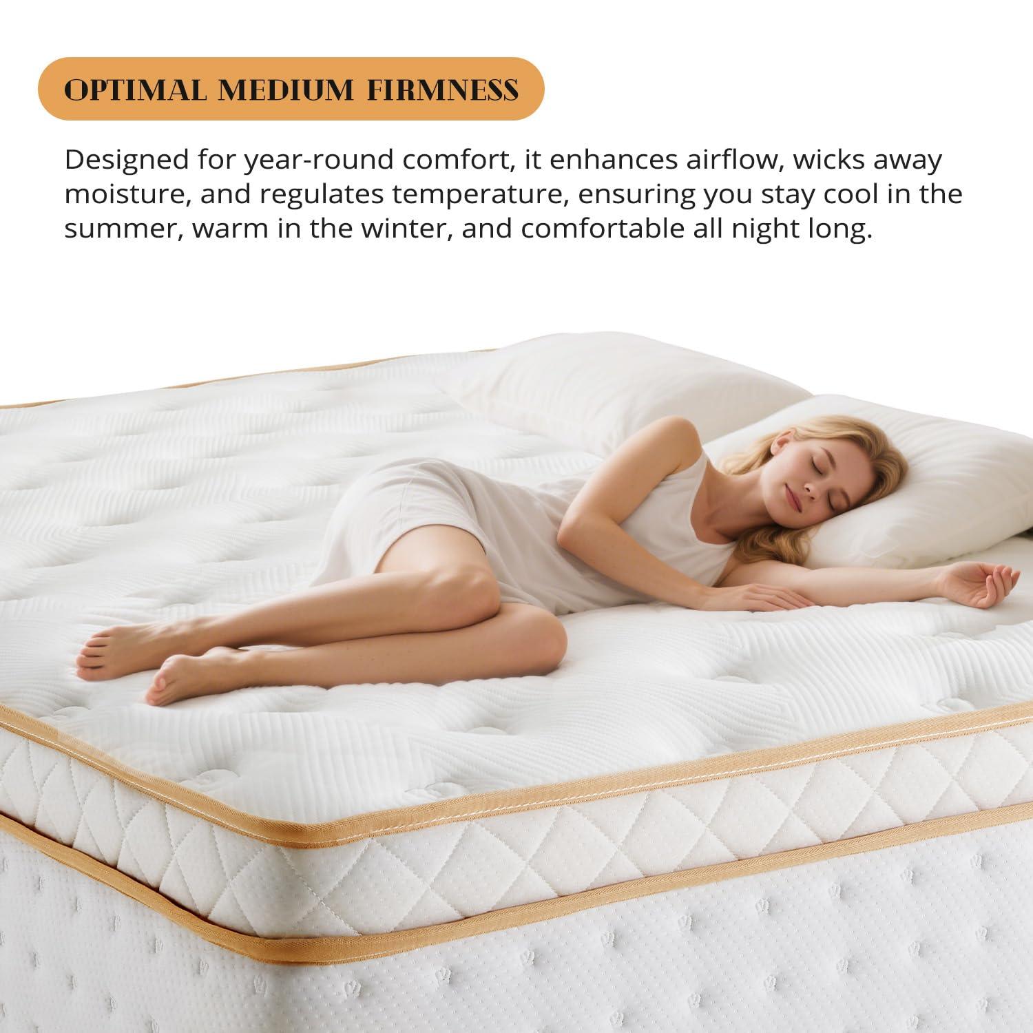 10 Inch Queen Mattress, Medium Firm Hybrid Mattress with Gel Memory Foam & Pocketed Coils, CertiPUR-US Certified, Pressure Relief, Motion Isolation, 100-Night Trial, 80“ x 60" x 10"